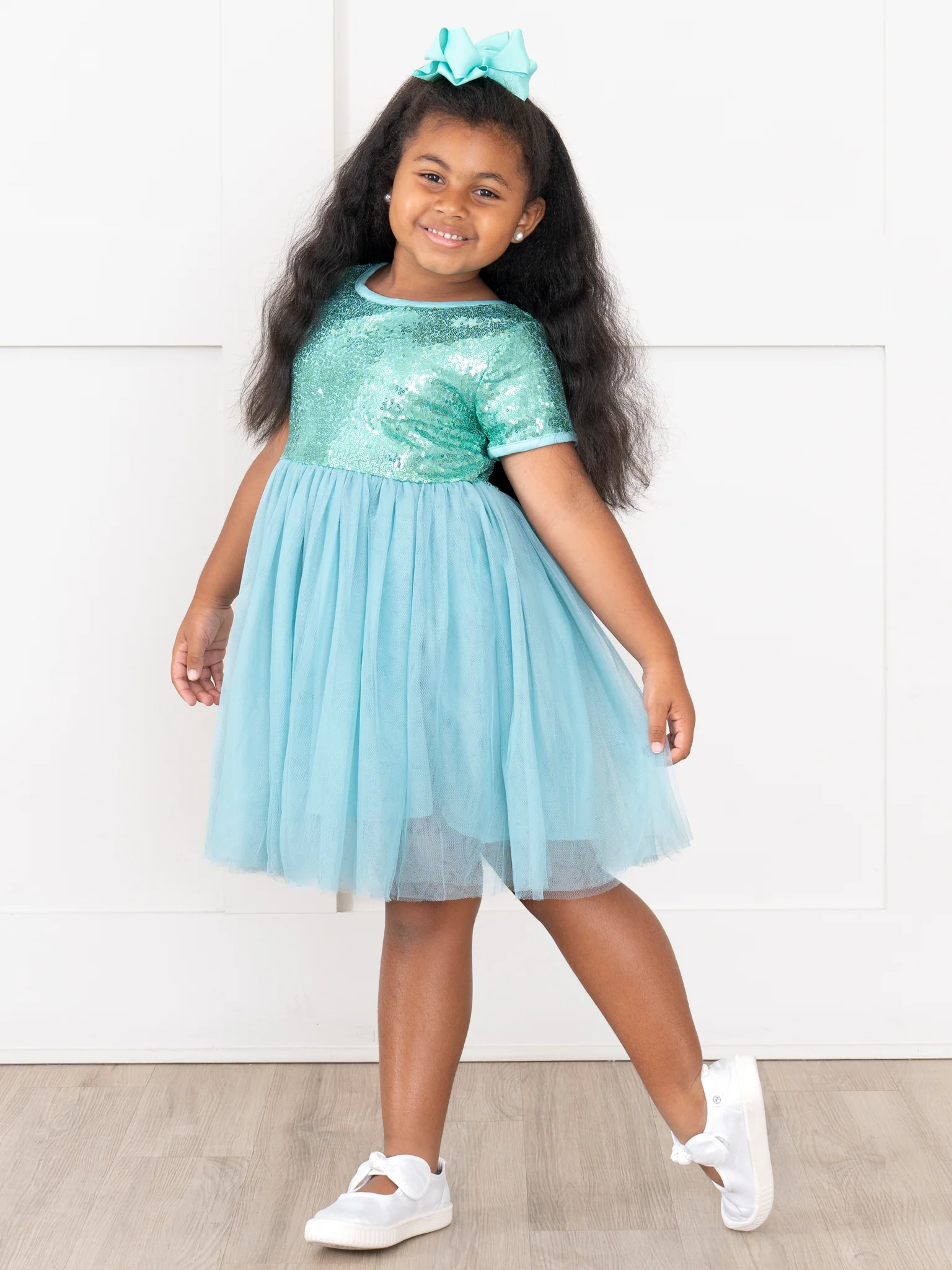 Teal Sparkly Tulle Swing Dress - Image 4