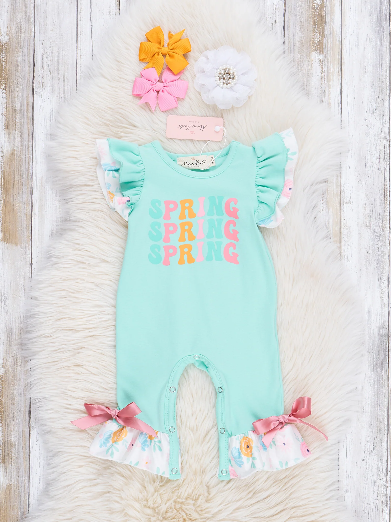 Teal Spring Floral Ruffle Romper
