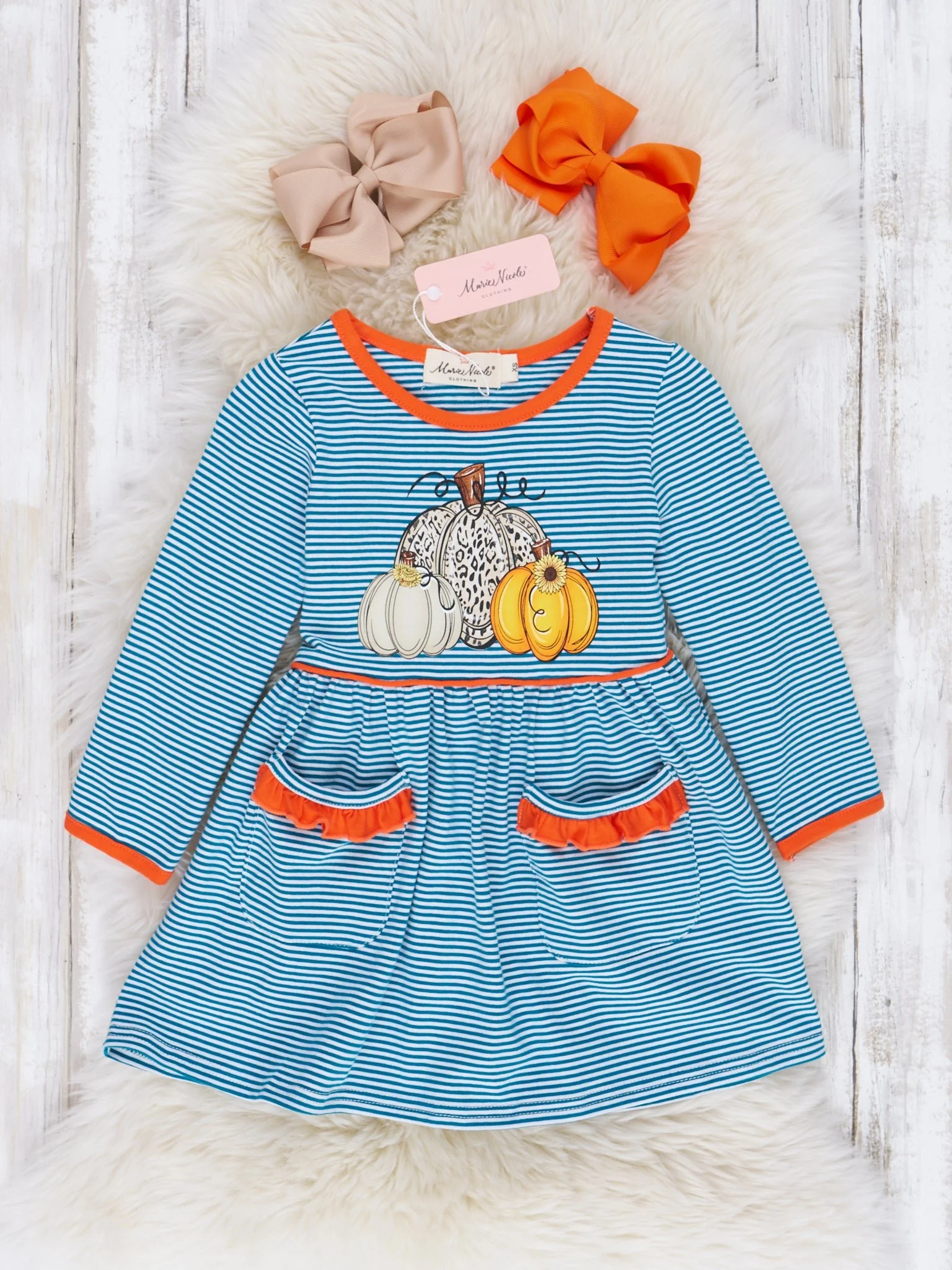 Teal Striped Pumpkin Dress