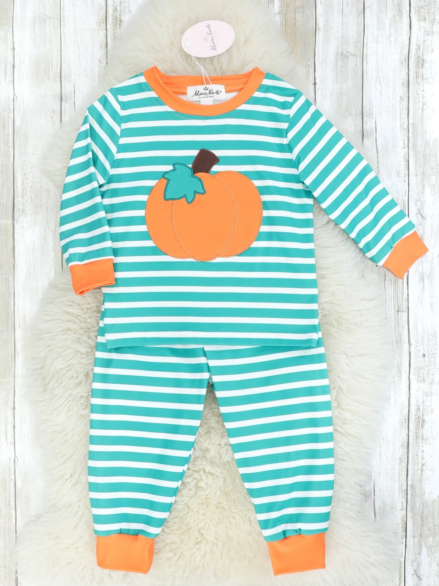 Teal Striped Pumpkin Pajamas - Image 2