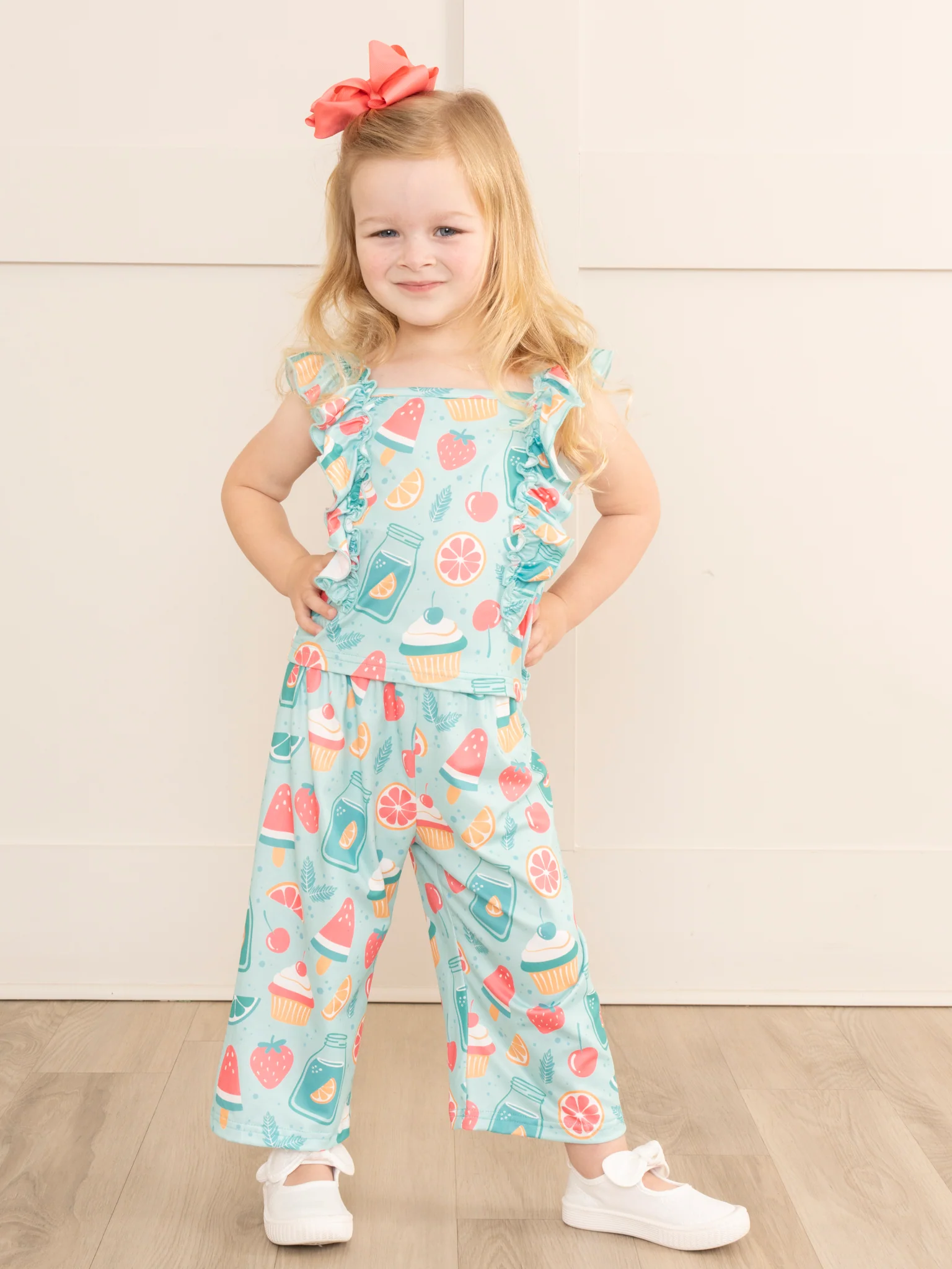 Teal Summer Treats Ruffle Outfit