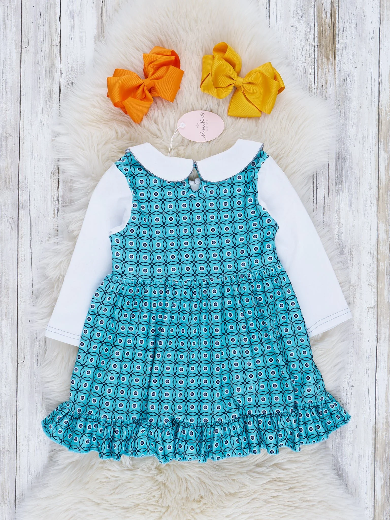 Teal Turkey Smocked Vintage Ruffle Dress - Image 2