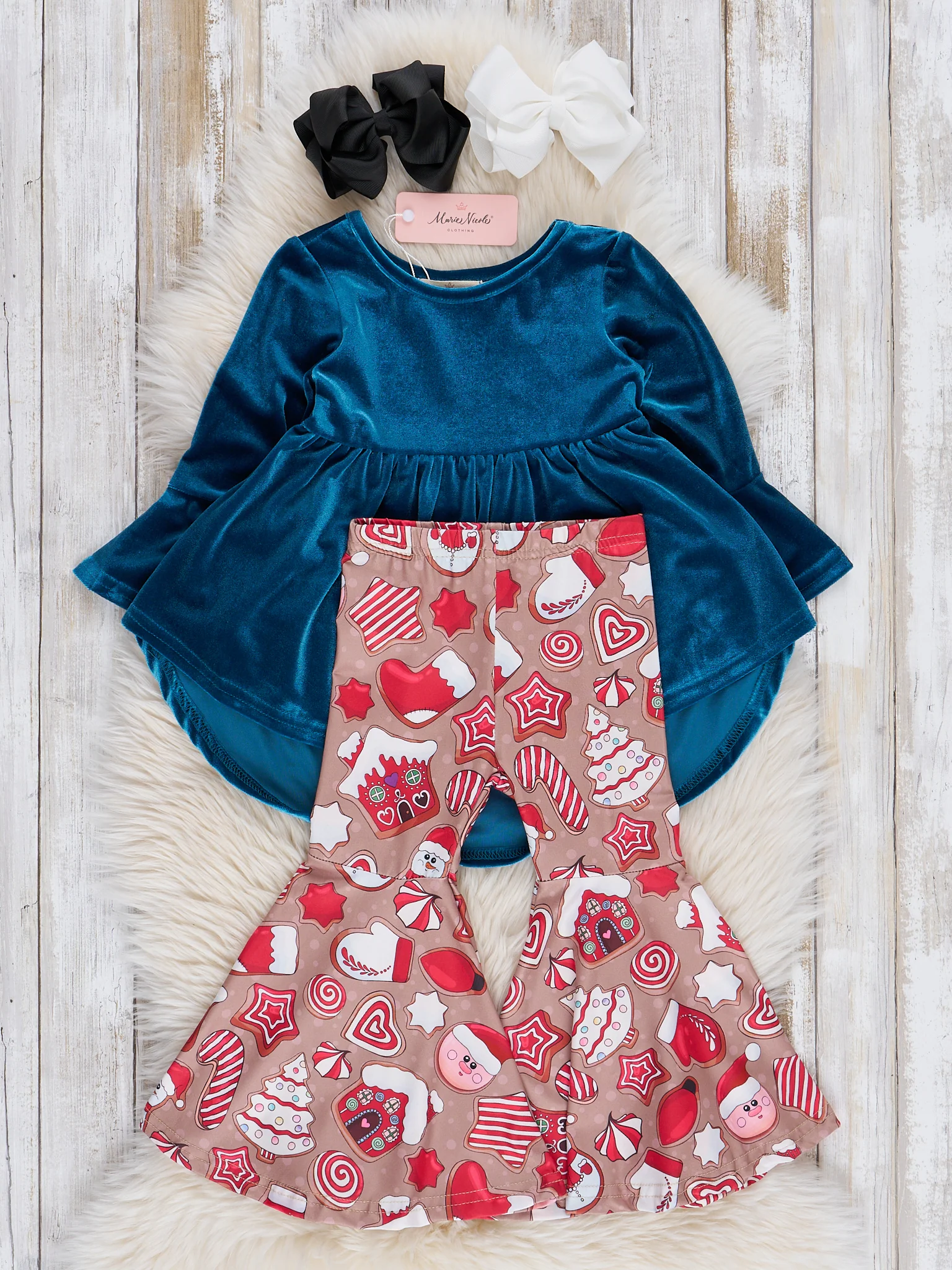 Teal Velvet Gingerbread Cookies Bell Bottoms Outfit - Image 2