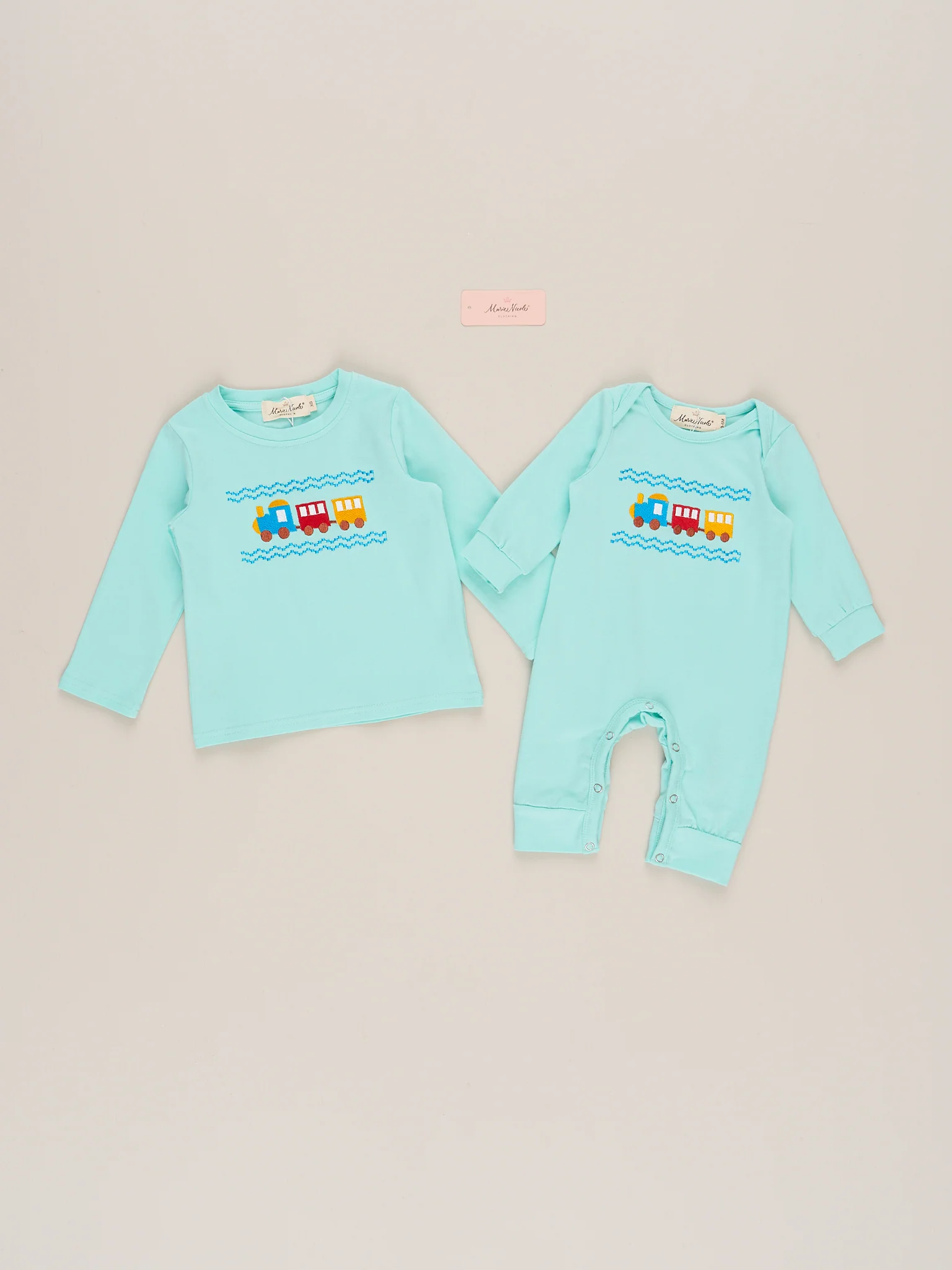Teal & Yellow Embroidered Trains Shirt - Image 3