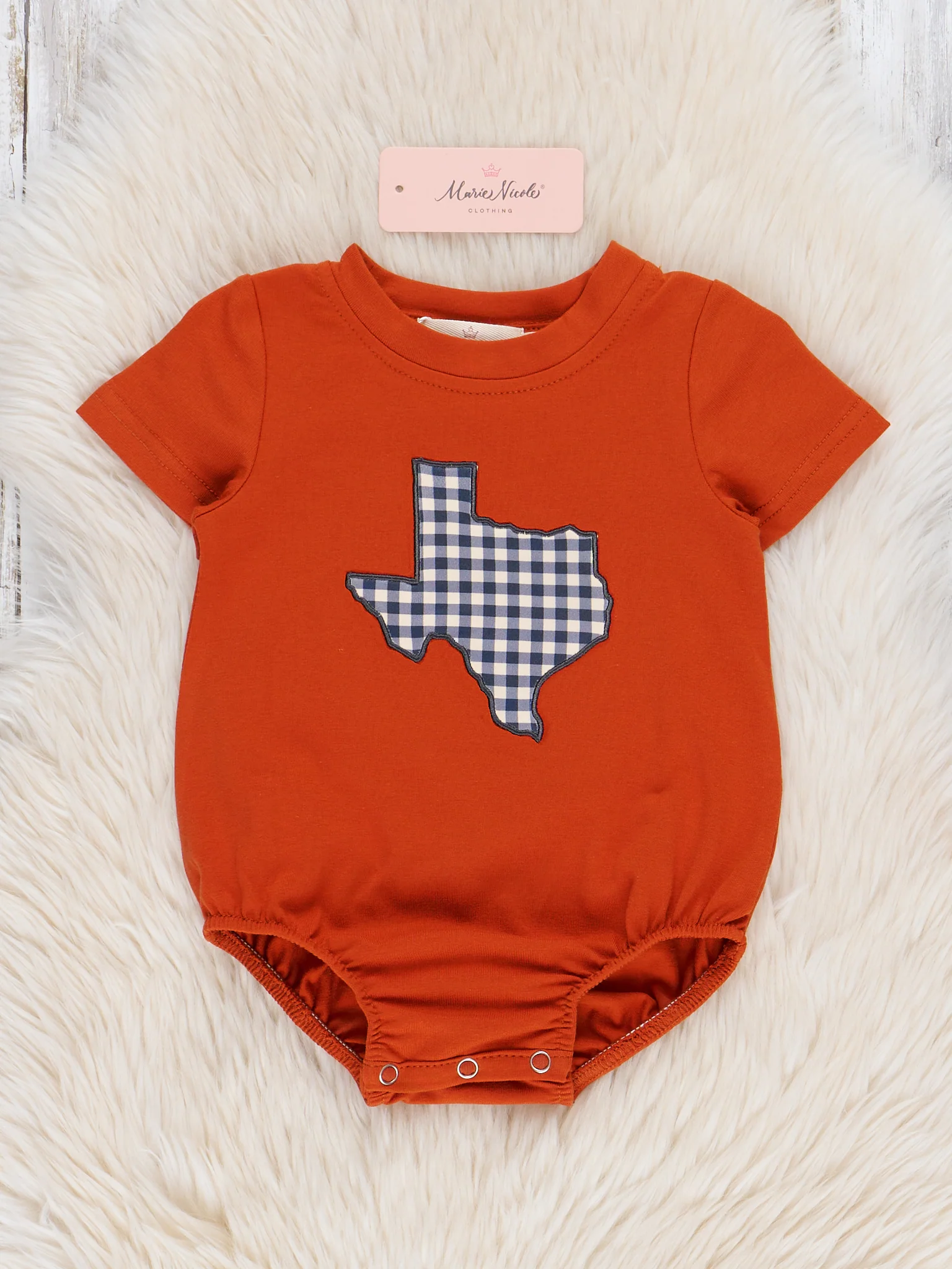 Texas Embroidered Gingham Bubble Romper