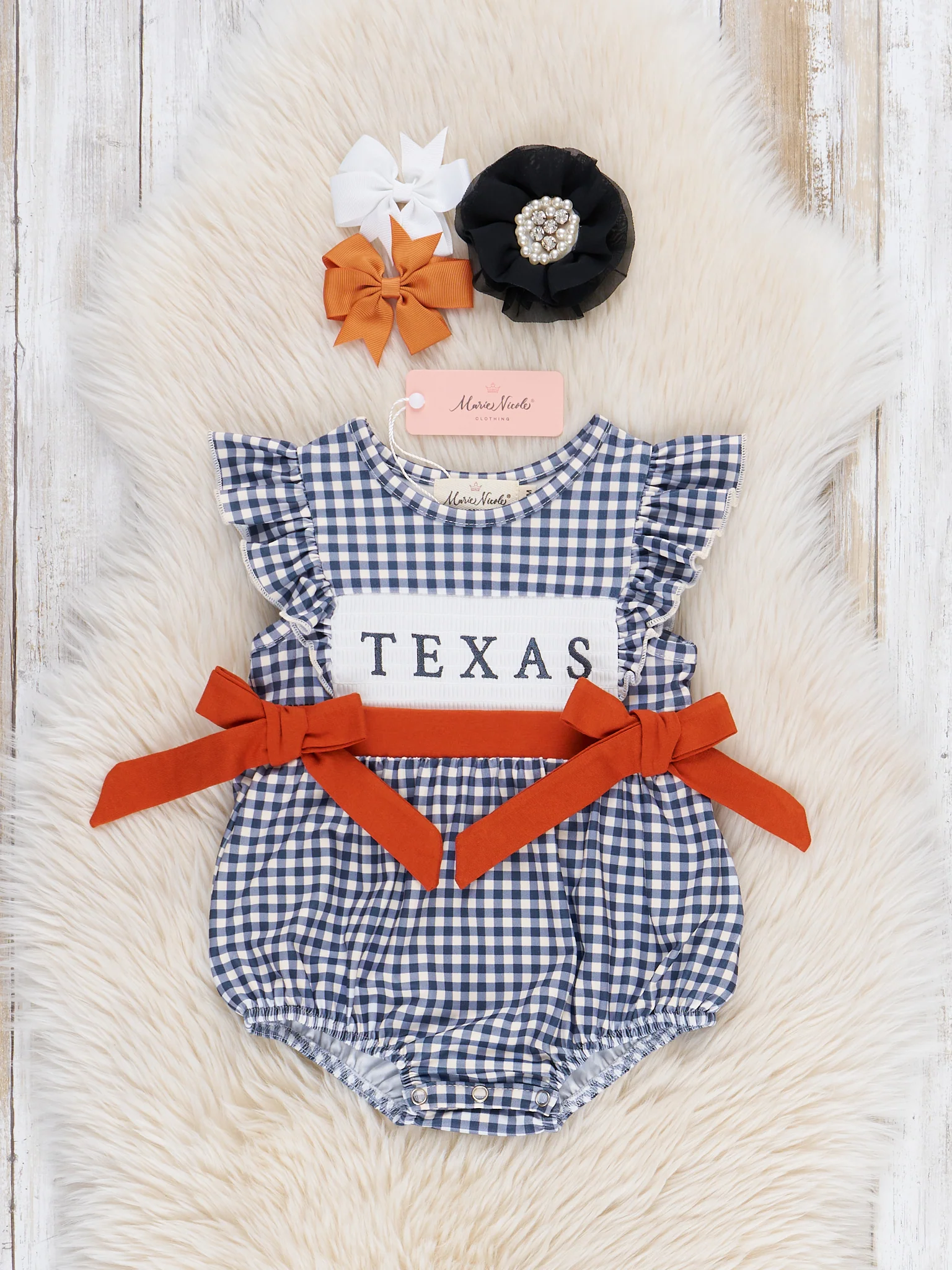 Texas Smocked Gingham Bubble Romper