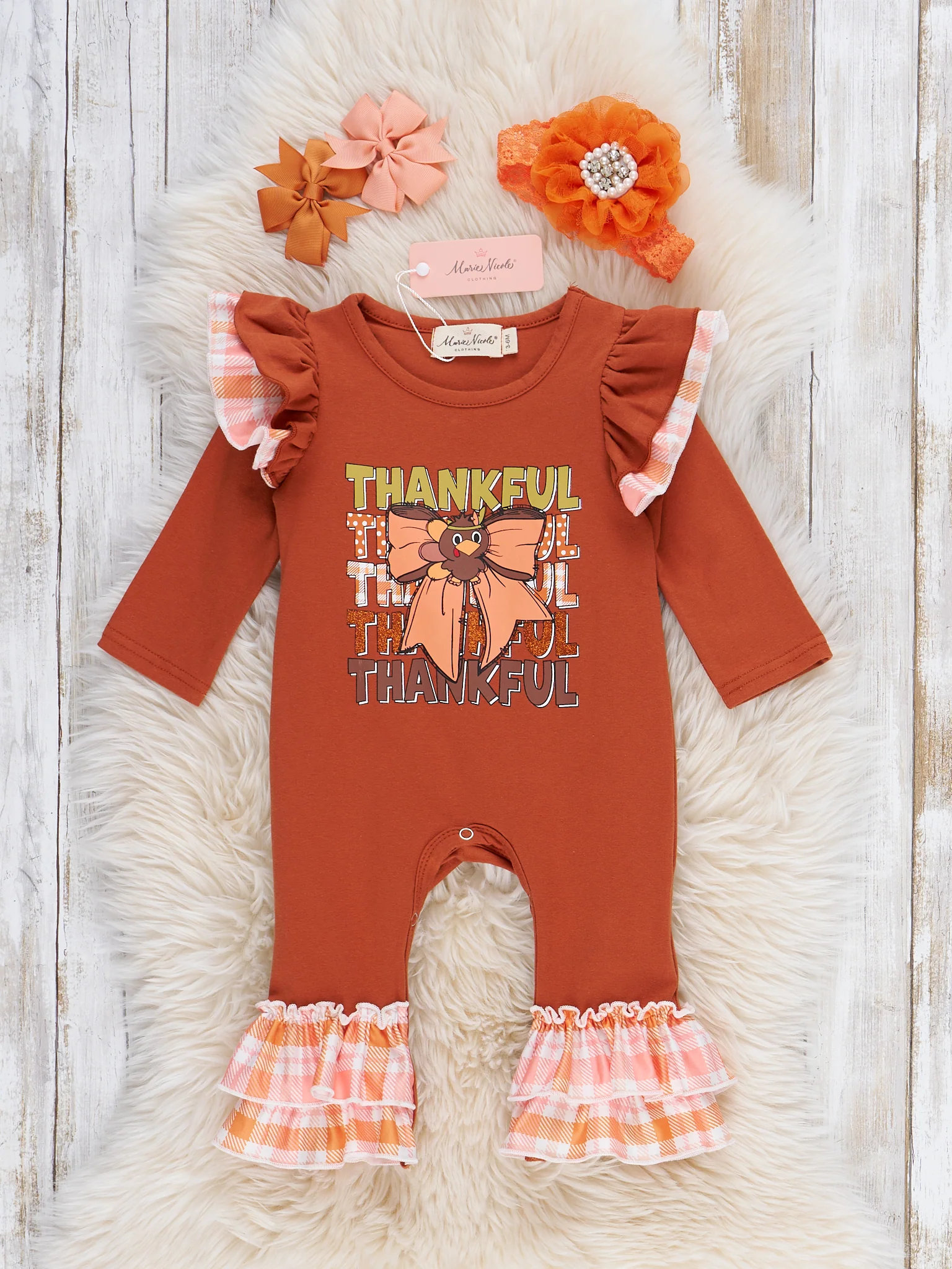 "Thankful" Bow Ruffle Romper