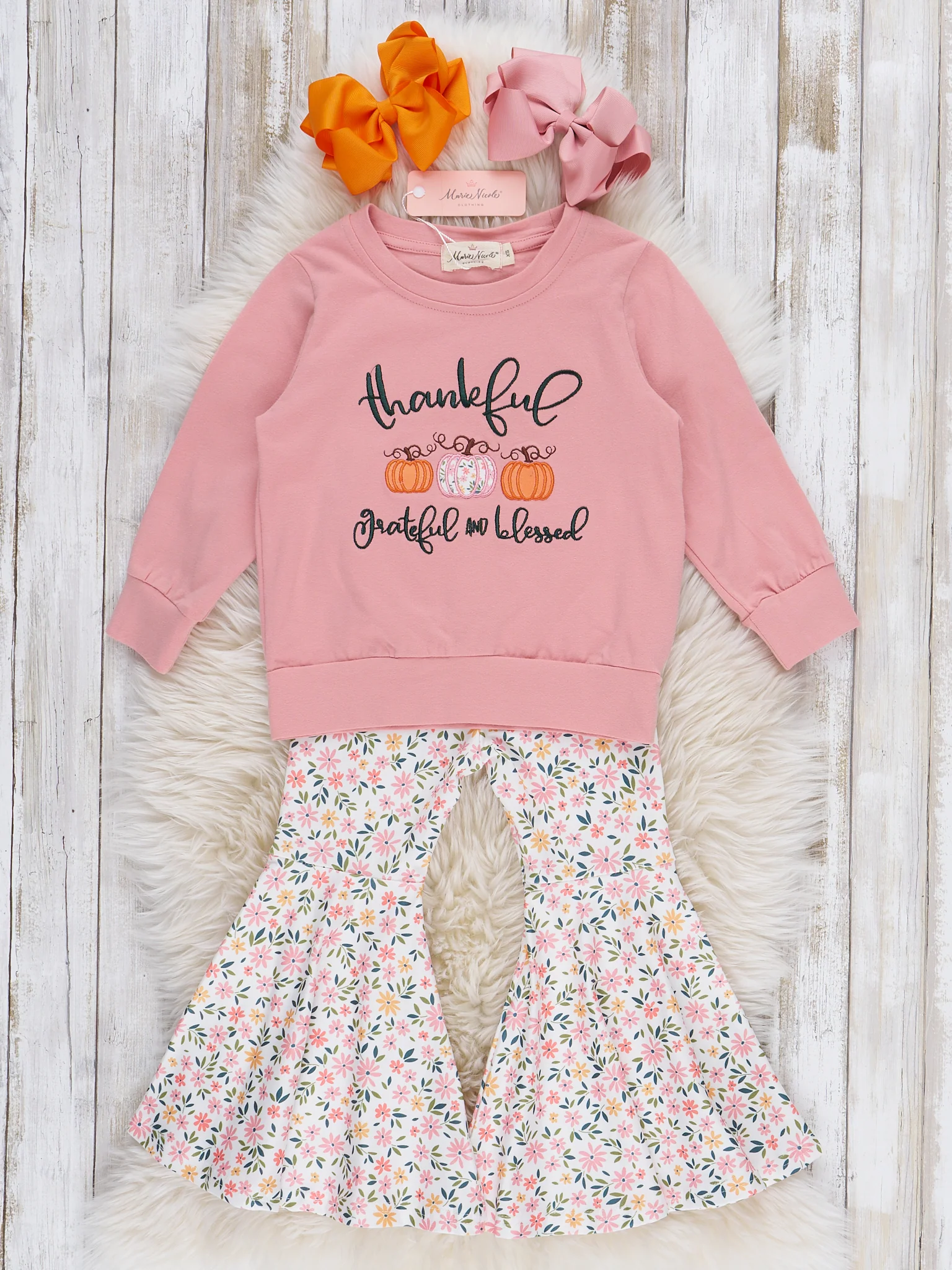 Thankful Graceful & Blessed Pumpkin Bell Bottom Outfit
