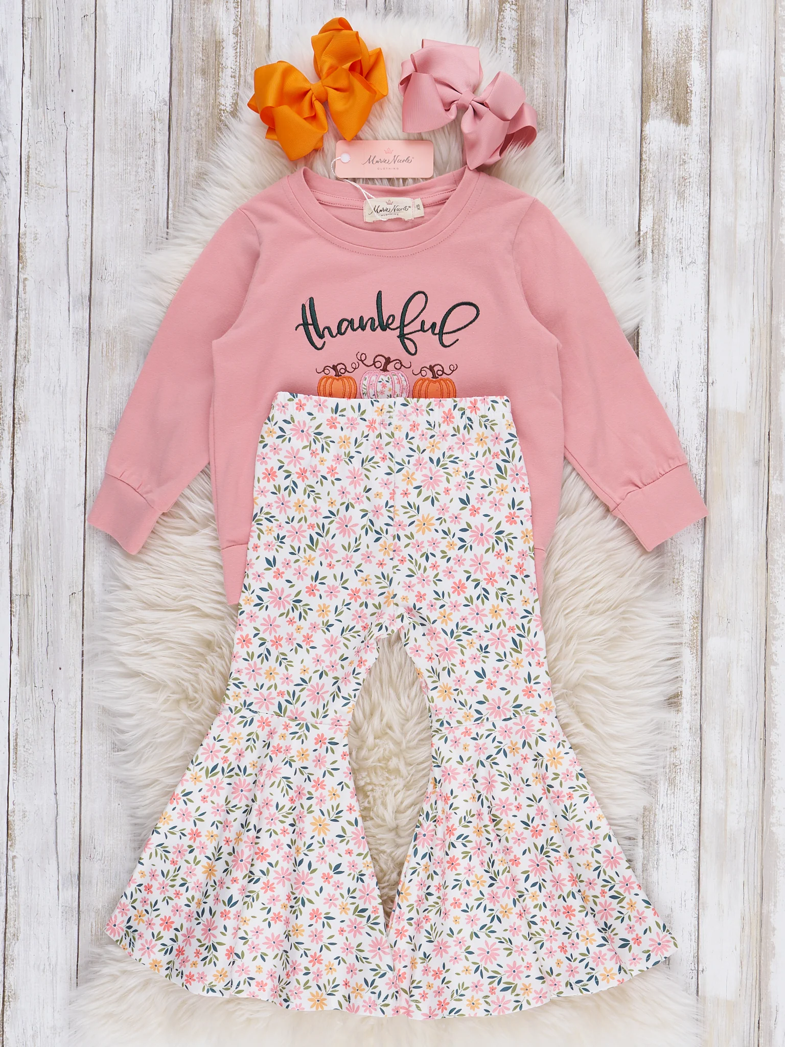 Thankful Graceful & Blessed Pumpkin Bell Bottom Outfit - Image 2
