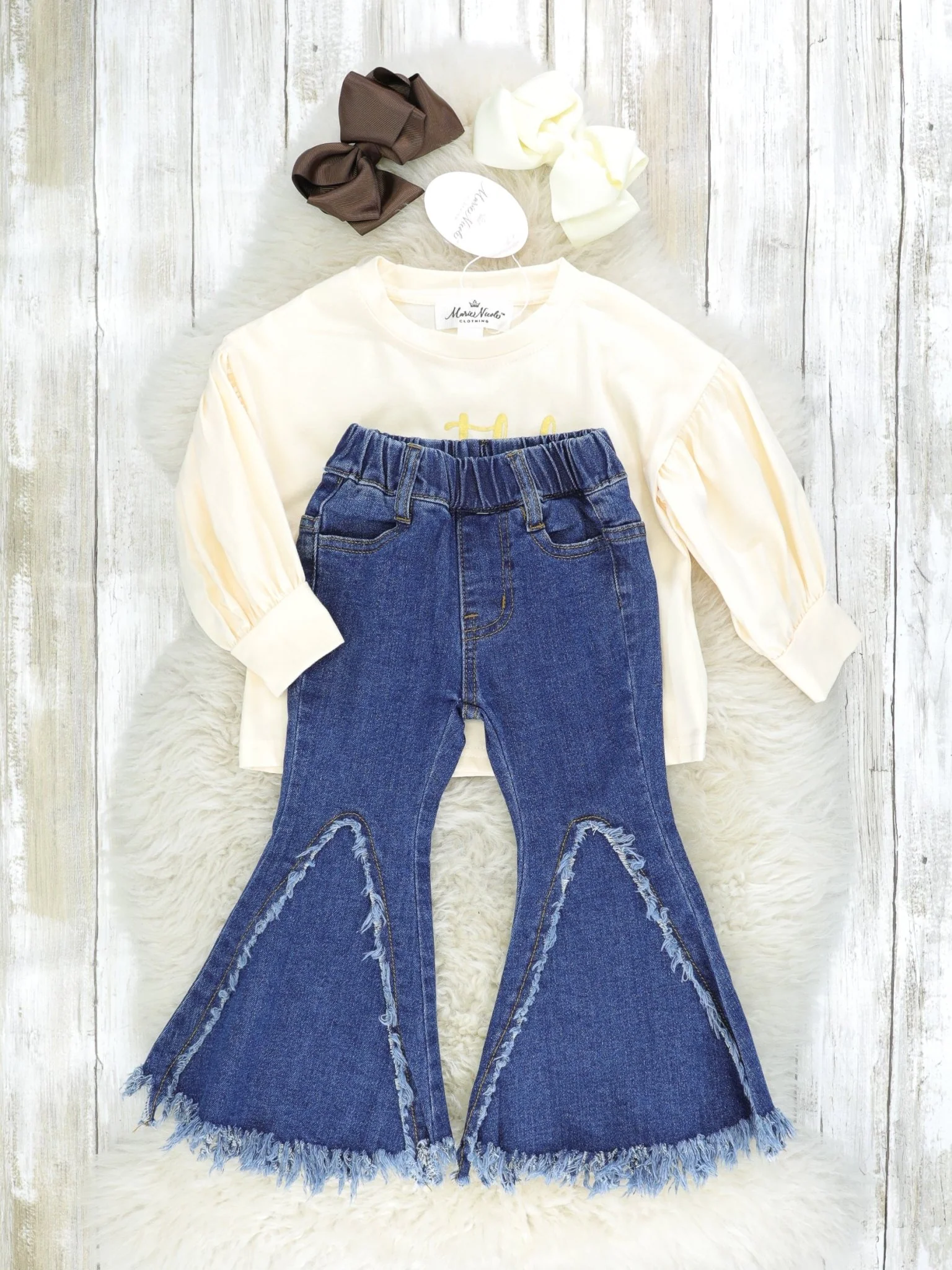 "Thankful" Leopard Top & Denim Bell Bottoms - Image 2