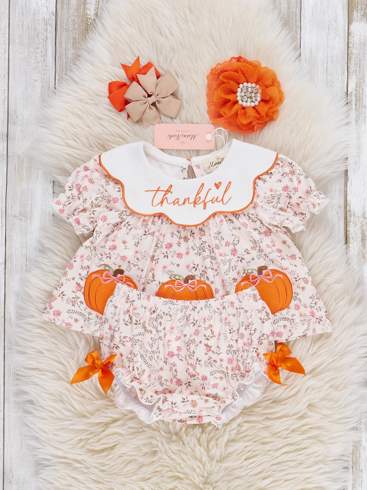 Thankful Pumpkin Embroidered Bloomers Outfit - Image 2