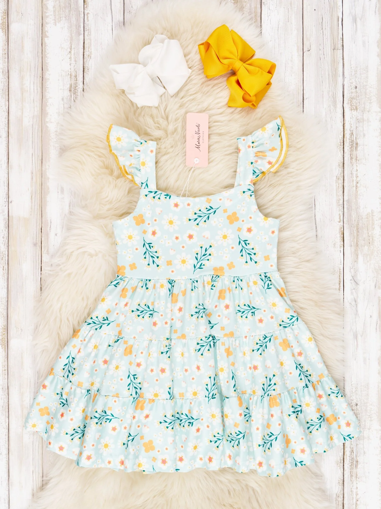Tiered Daisy Flutter Sleeve Dress