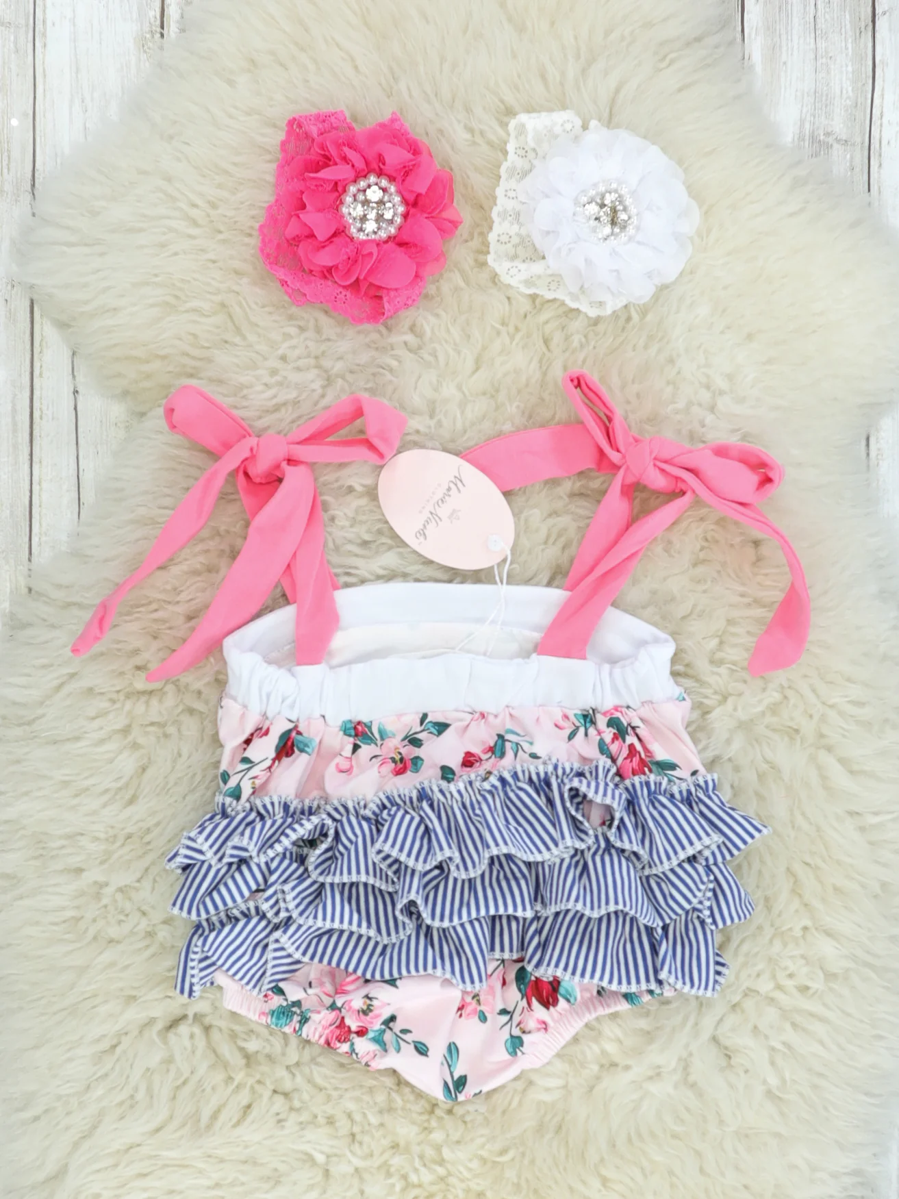 Pink Tie Tiered Ruffle Bubble Romper - Image 2