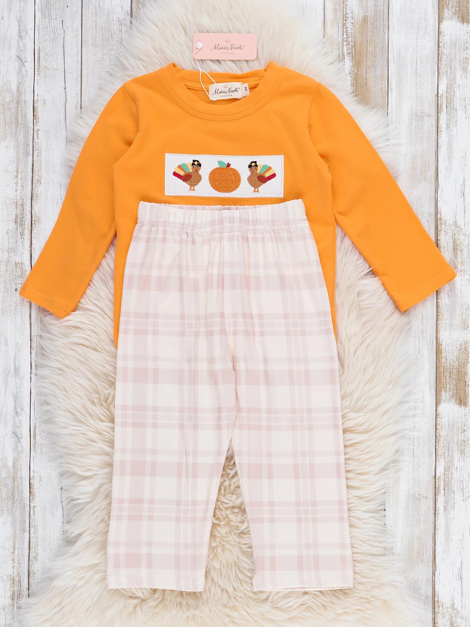 Time For Turkey Smocked Plaid Outfit - Image 3