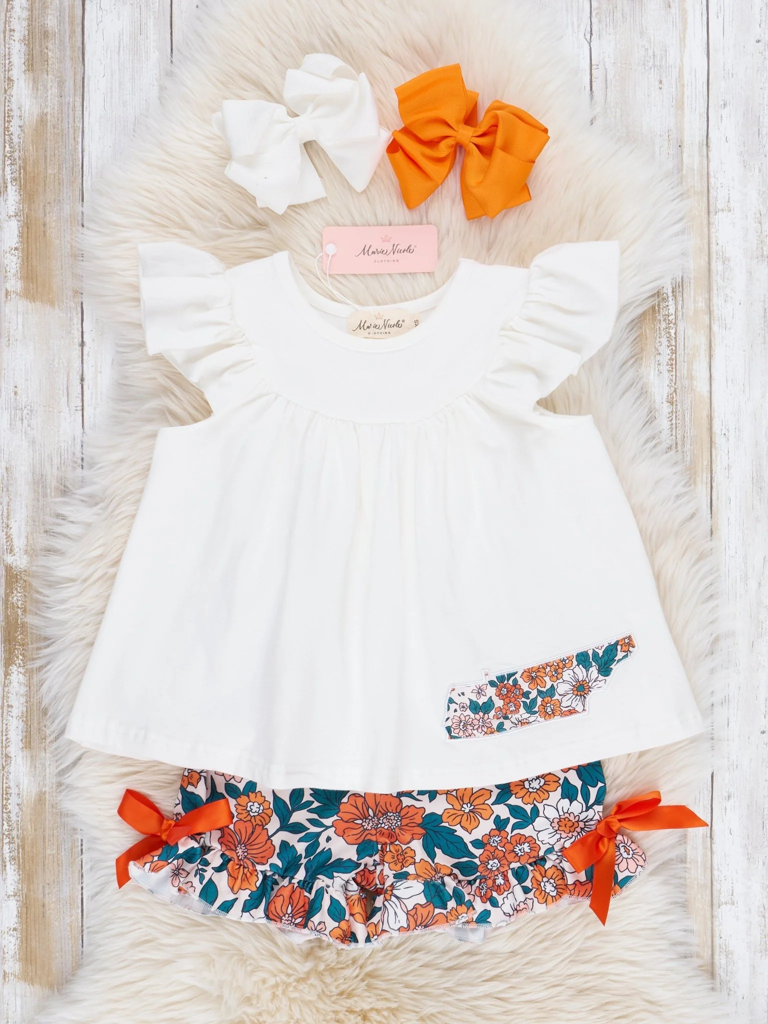 TN Orange Floral Ruffle Outfit