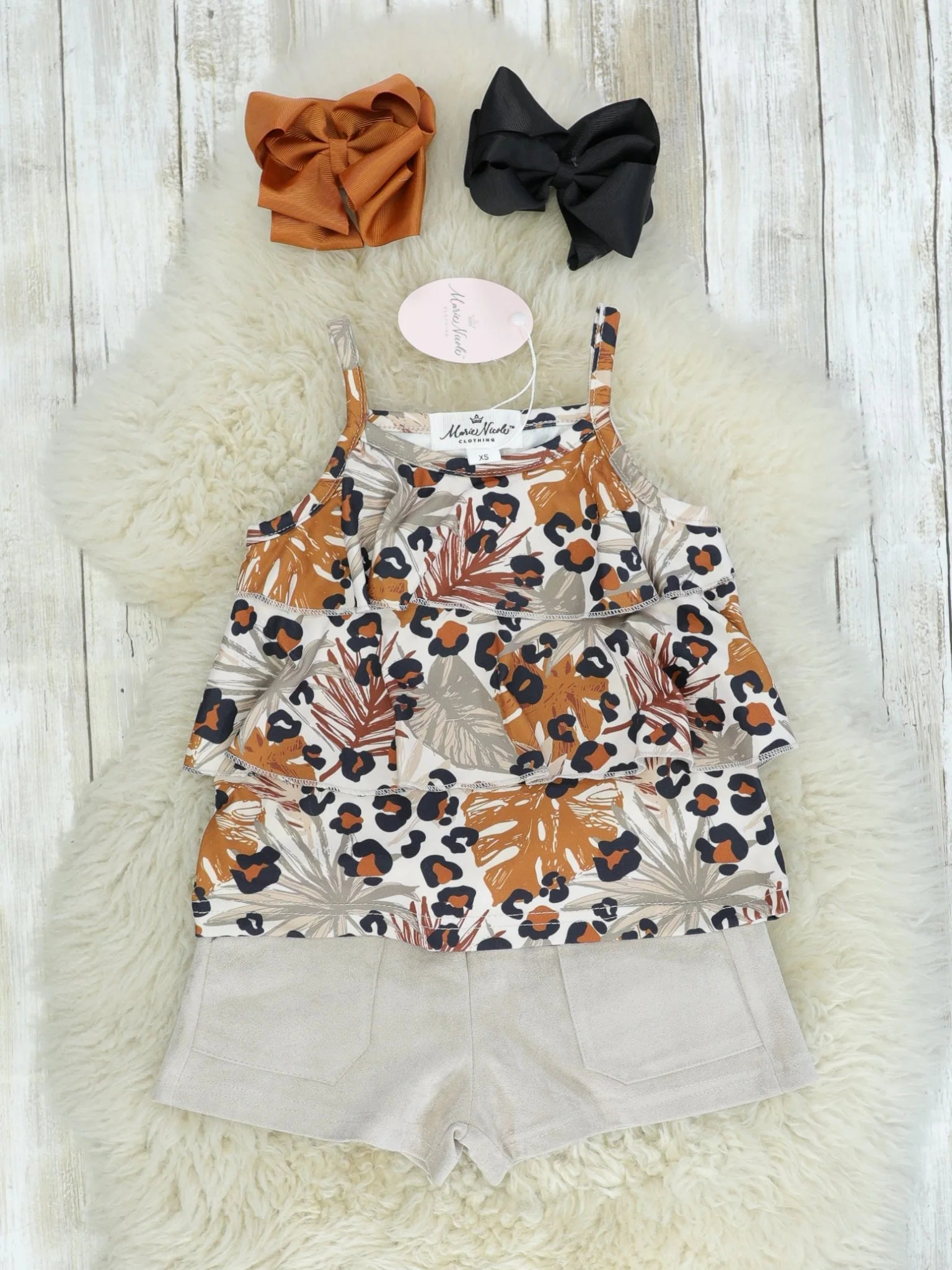 Tropical Leopard Ruffle Top & Shorts Outfit
