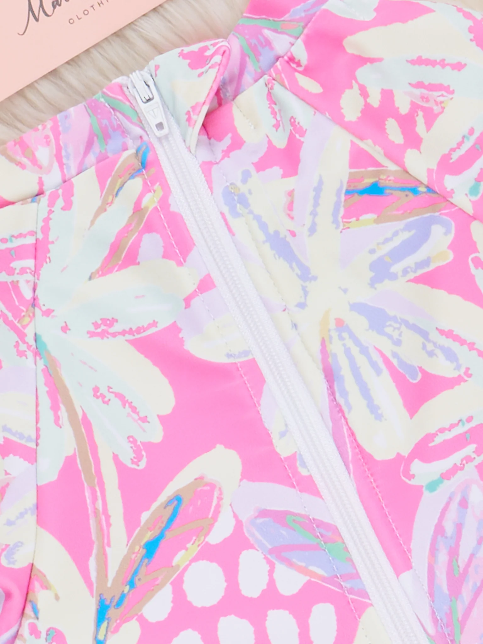Tropical Pink Floral Ruffle Rashguard Swimsuit - Image 4