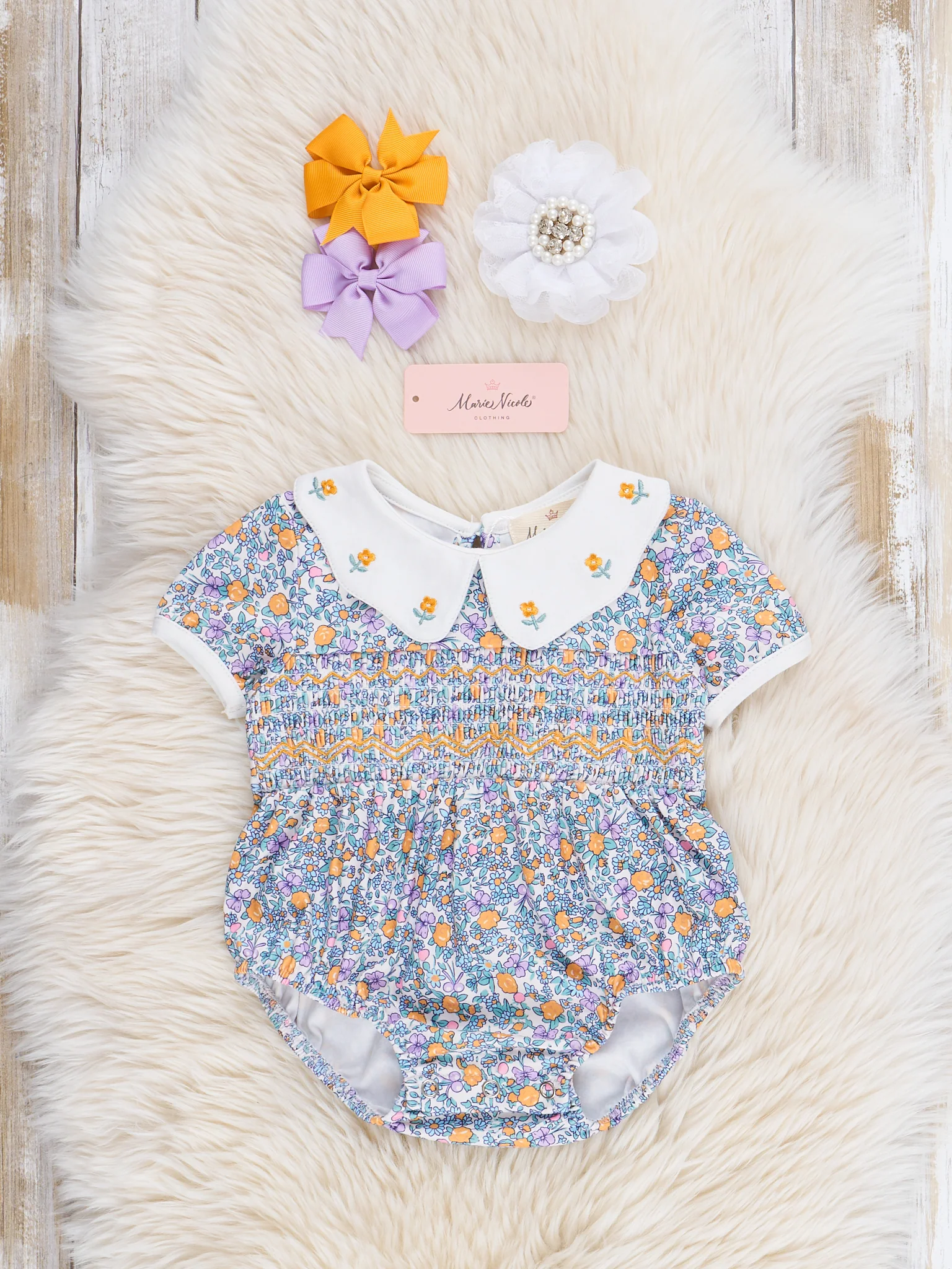 Tulip Garden Smocked Ruffle Bubble Romper