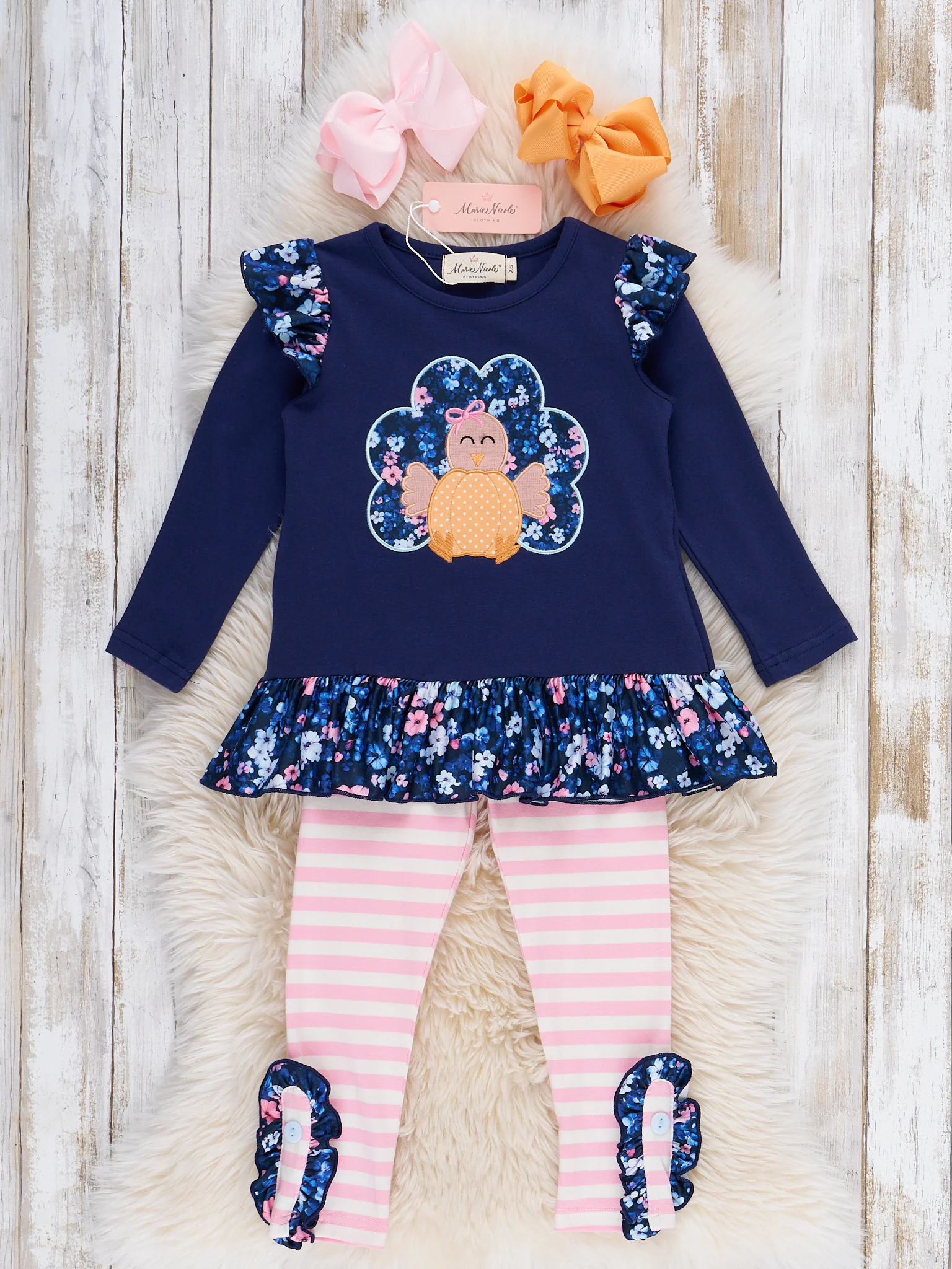 Turkey Day Floral Embroidered Ruffle Outfit - Image 2