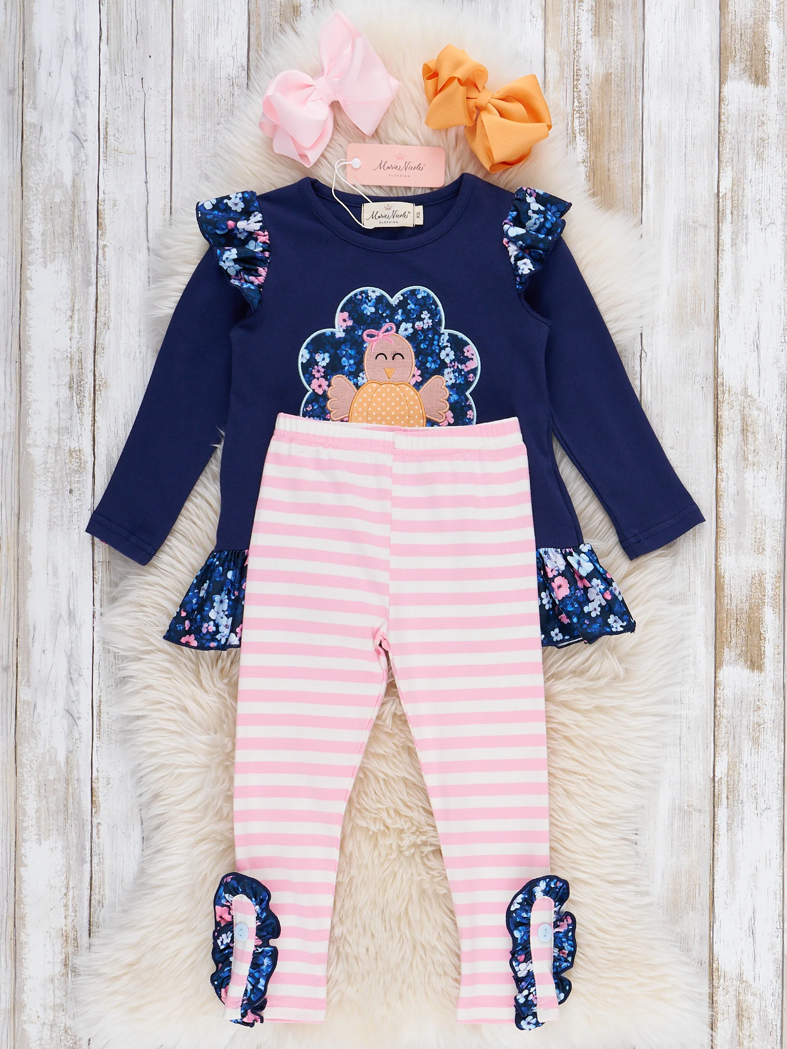 Turkey Day Floral Embroidered Ruffle Outfit - Image 4