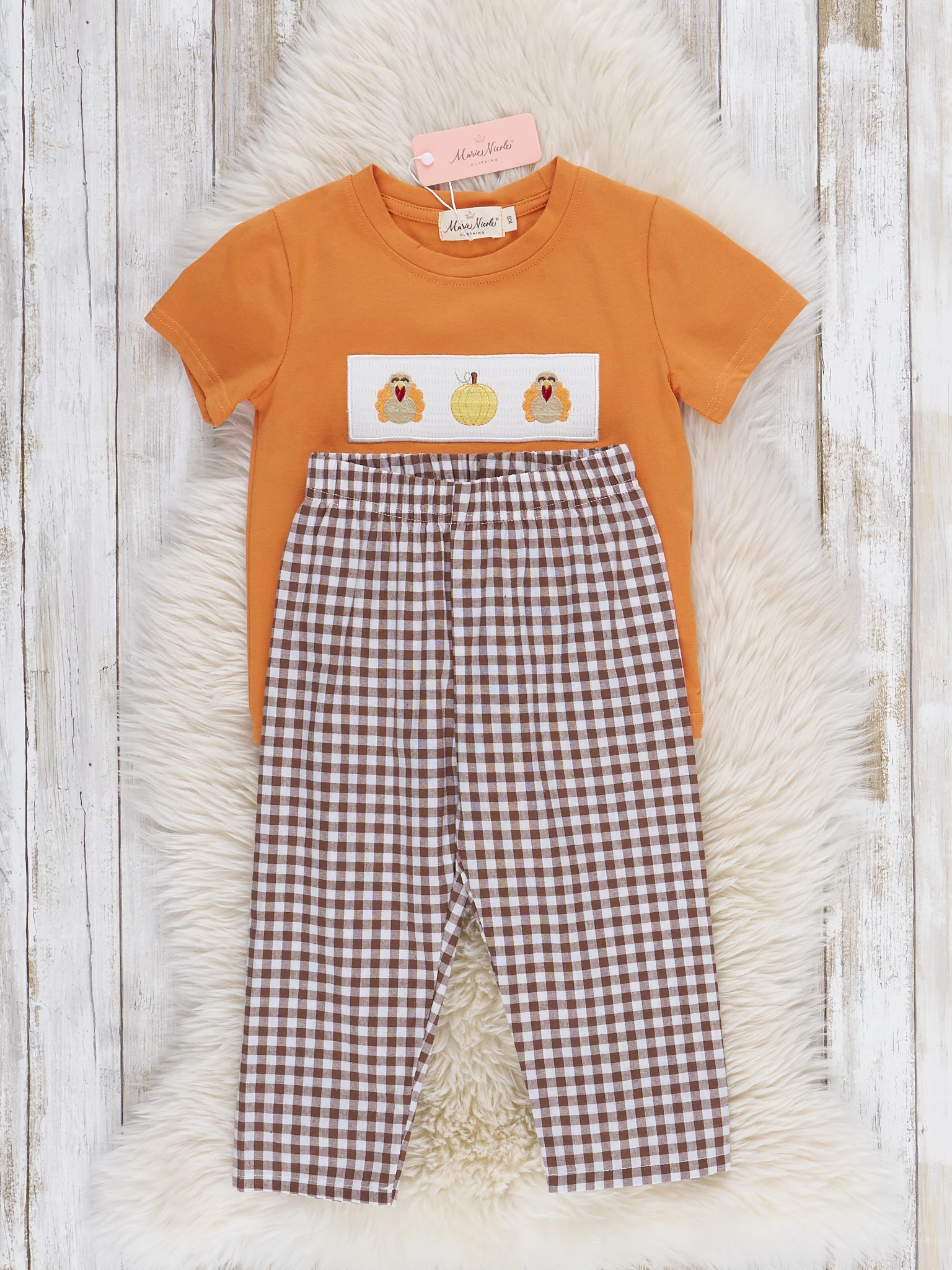 Turkey Flock Smocked Gingham Outfit - Image 2