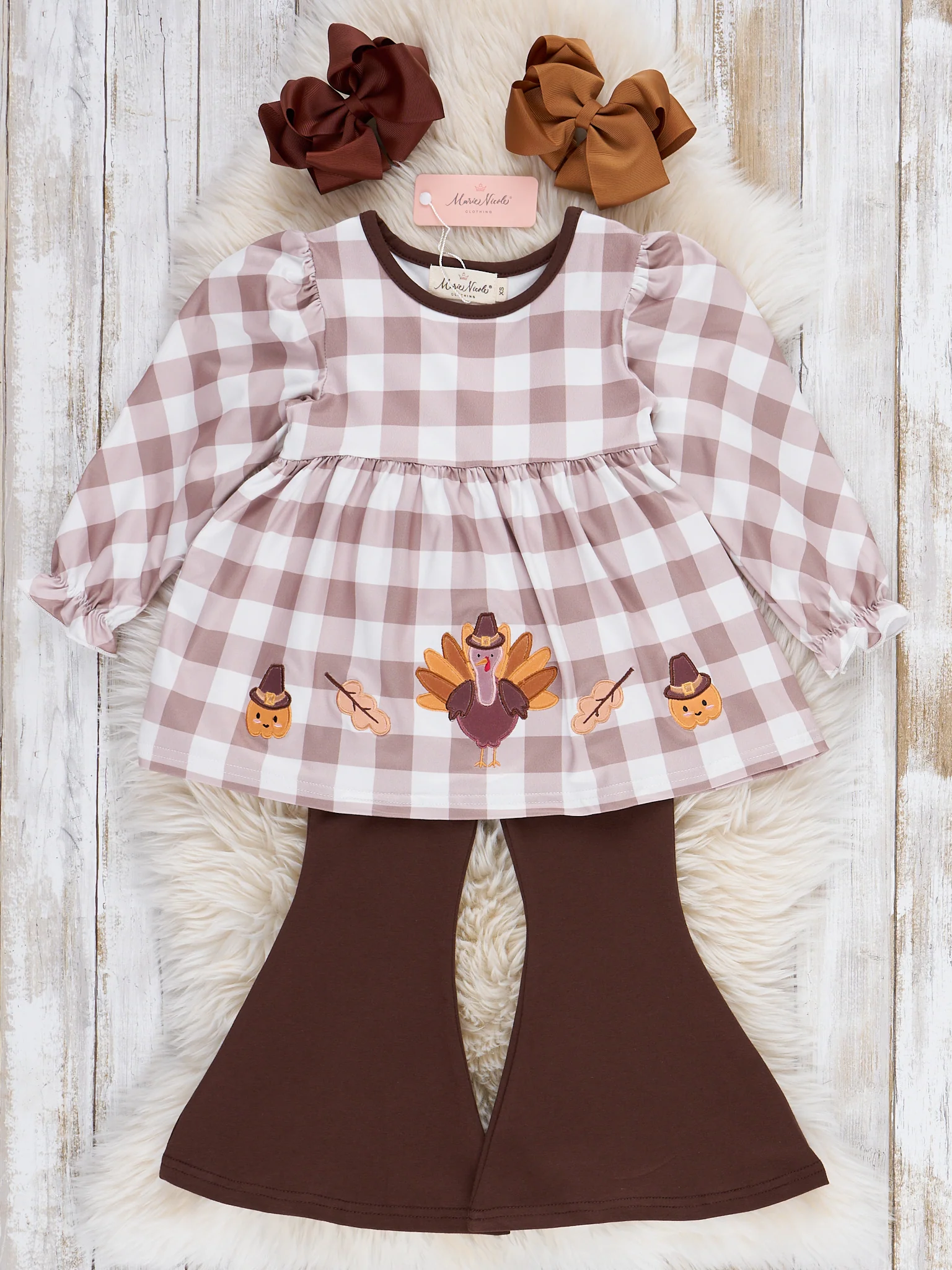 Turkey Gingham Celebration Embroidered Bell Bottom Outfit - Image 2