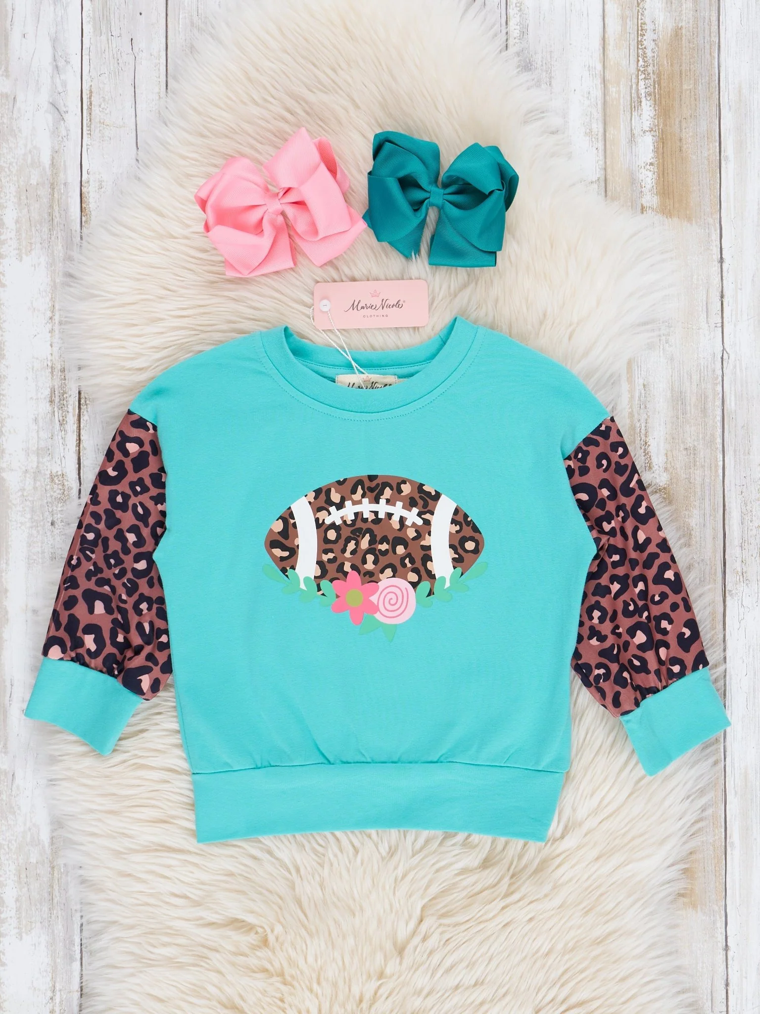 Turqouise & Leopard Football Raglan Shirt