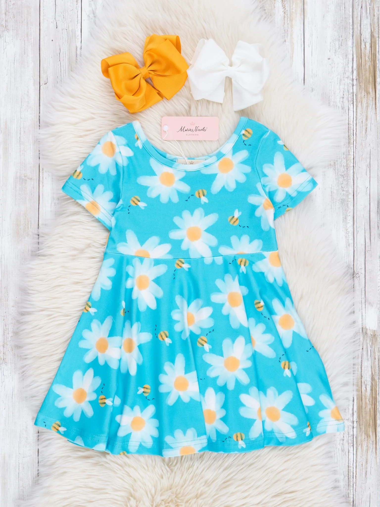 Turquoise Bees & Daisies Swing Dress