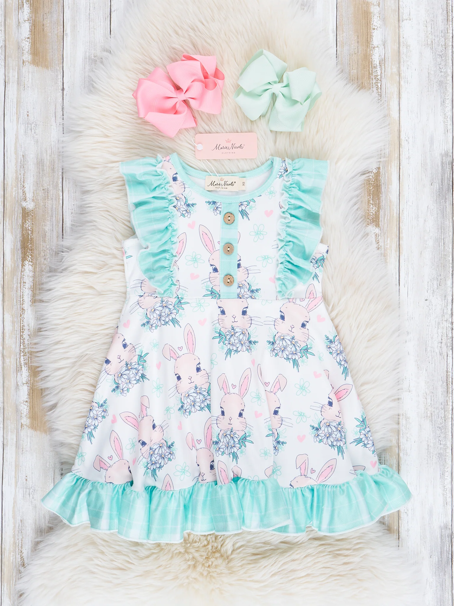 Turquoise Bunnies Ruffle Dress - Image 2