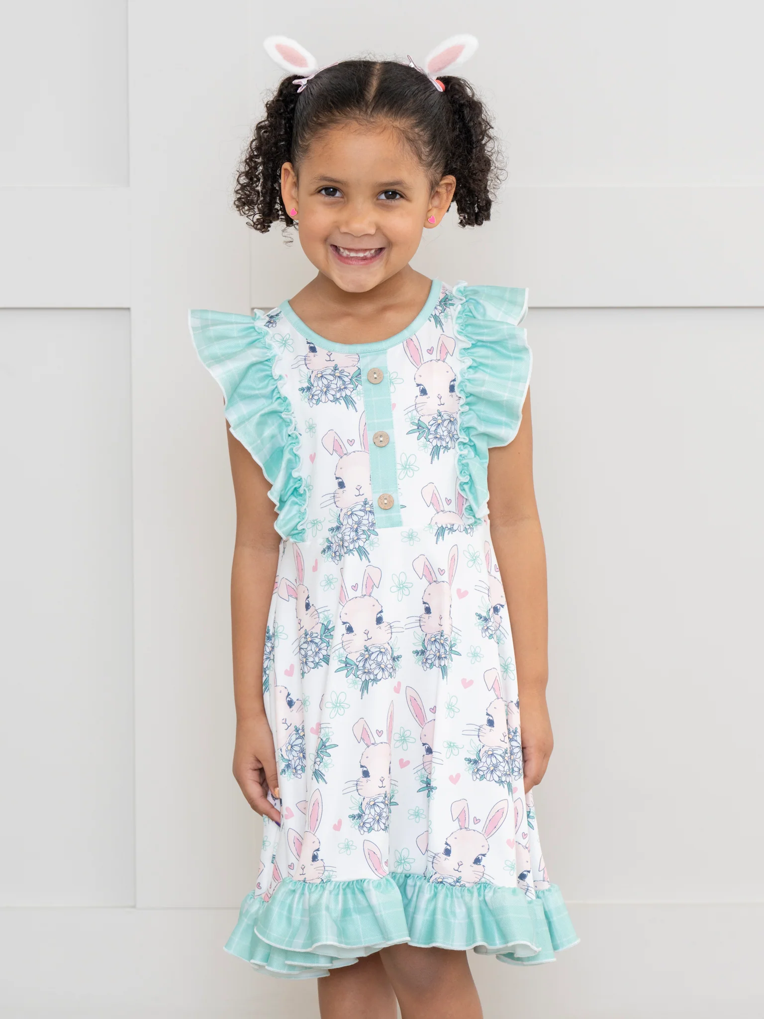 Turquoise Bunnies Ruffle Dress - Image 3