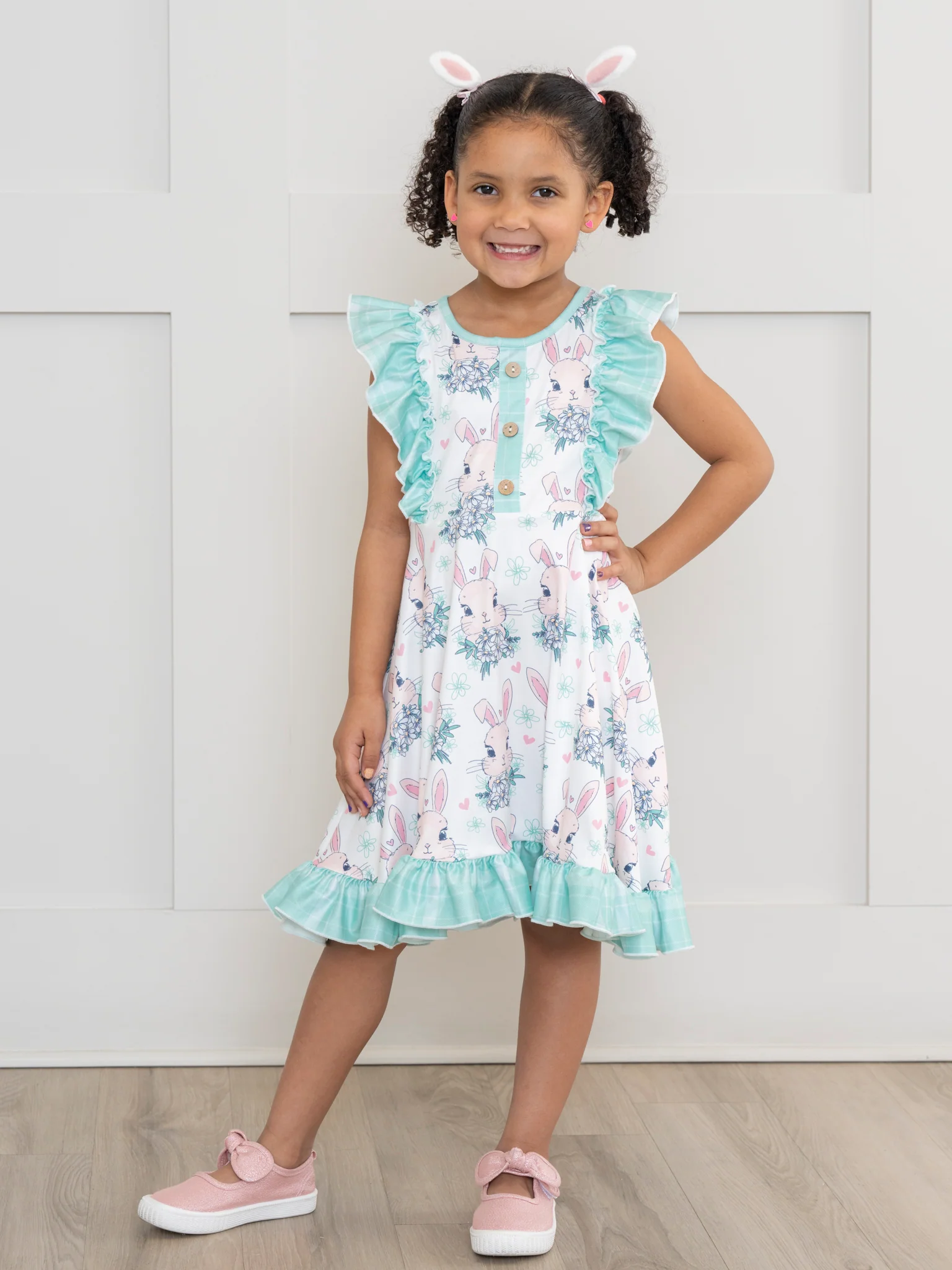 Turquoise Bunnies Ruffle Dress - Image 4