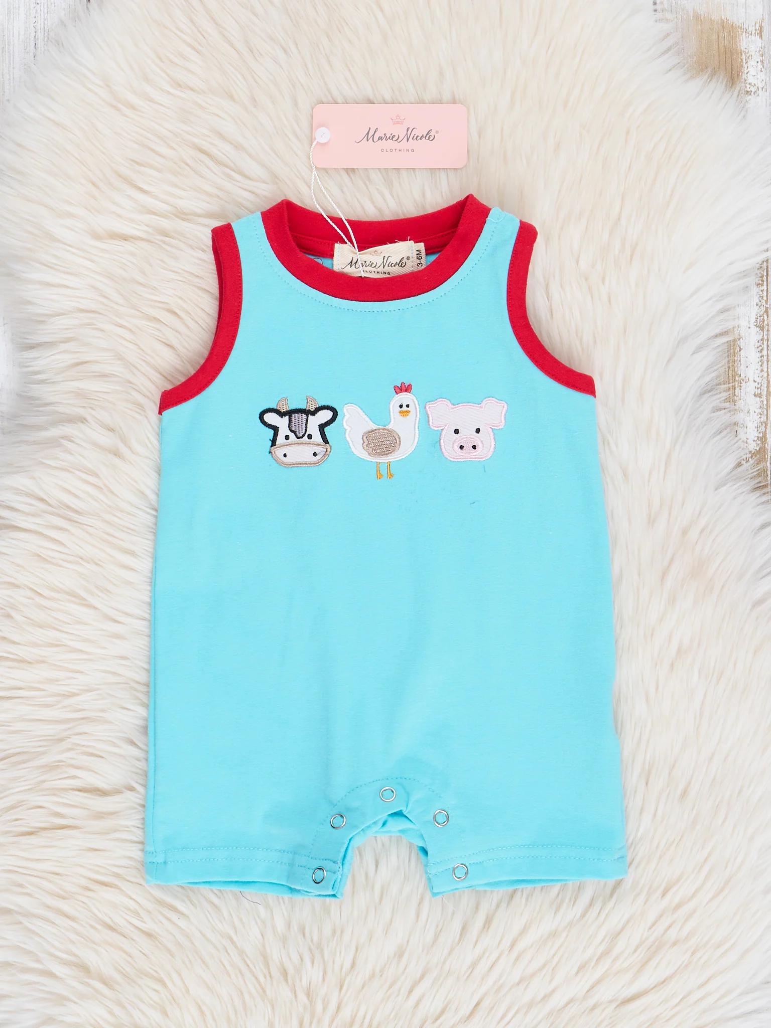 Turquoise Embroidered Farm Friends Johnny