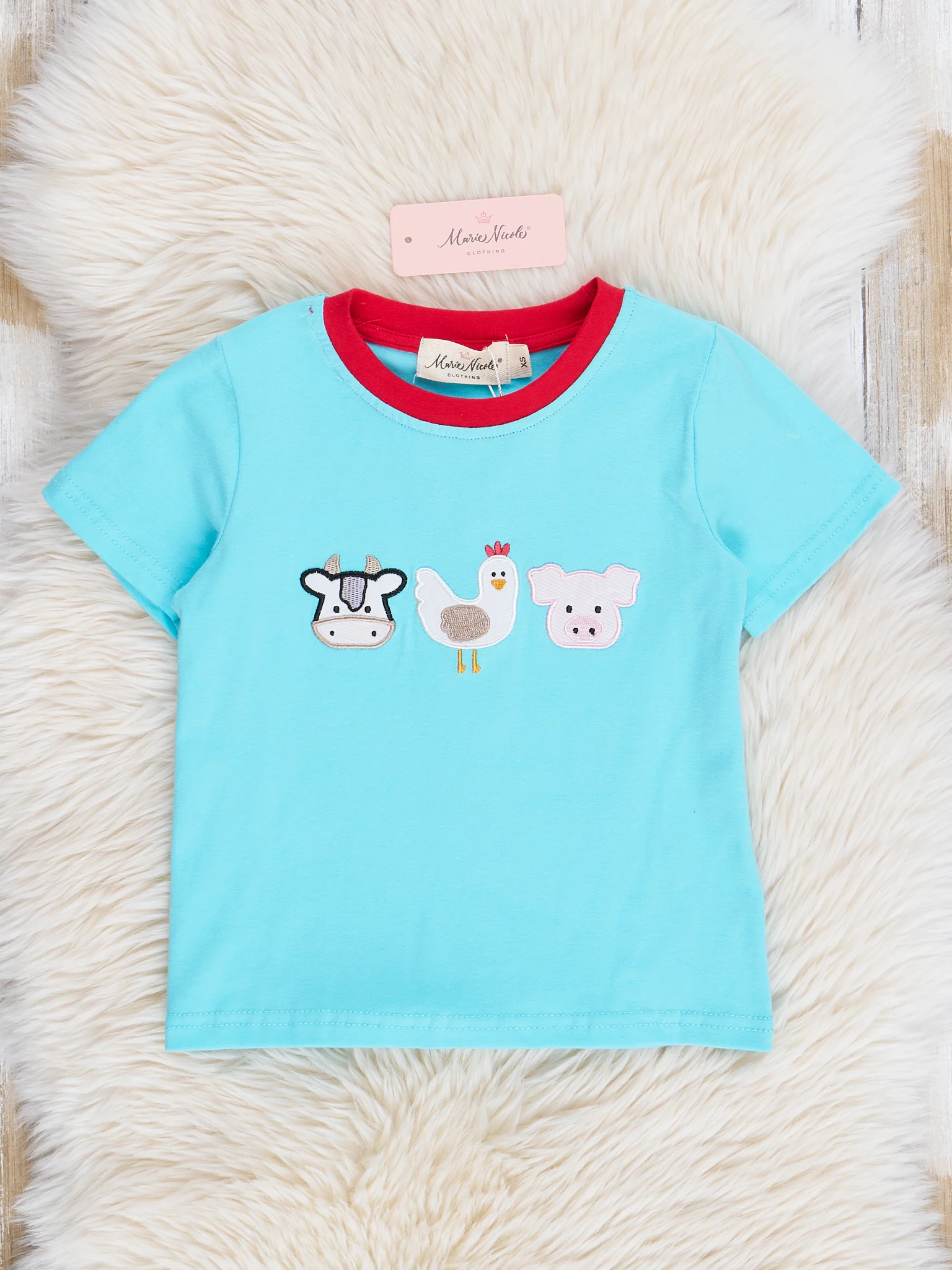Turquoise Embroidered Farm Friends Shirt