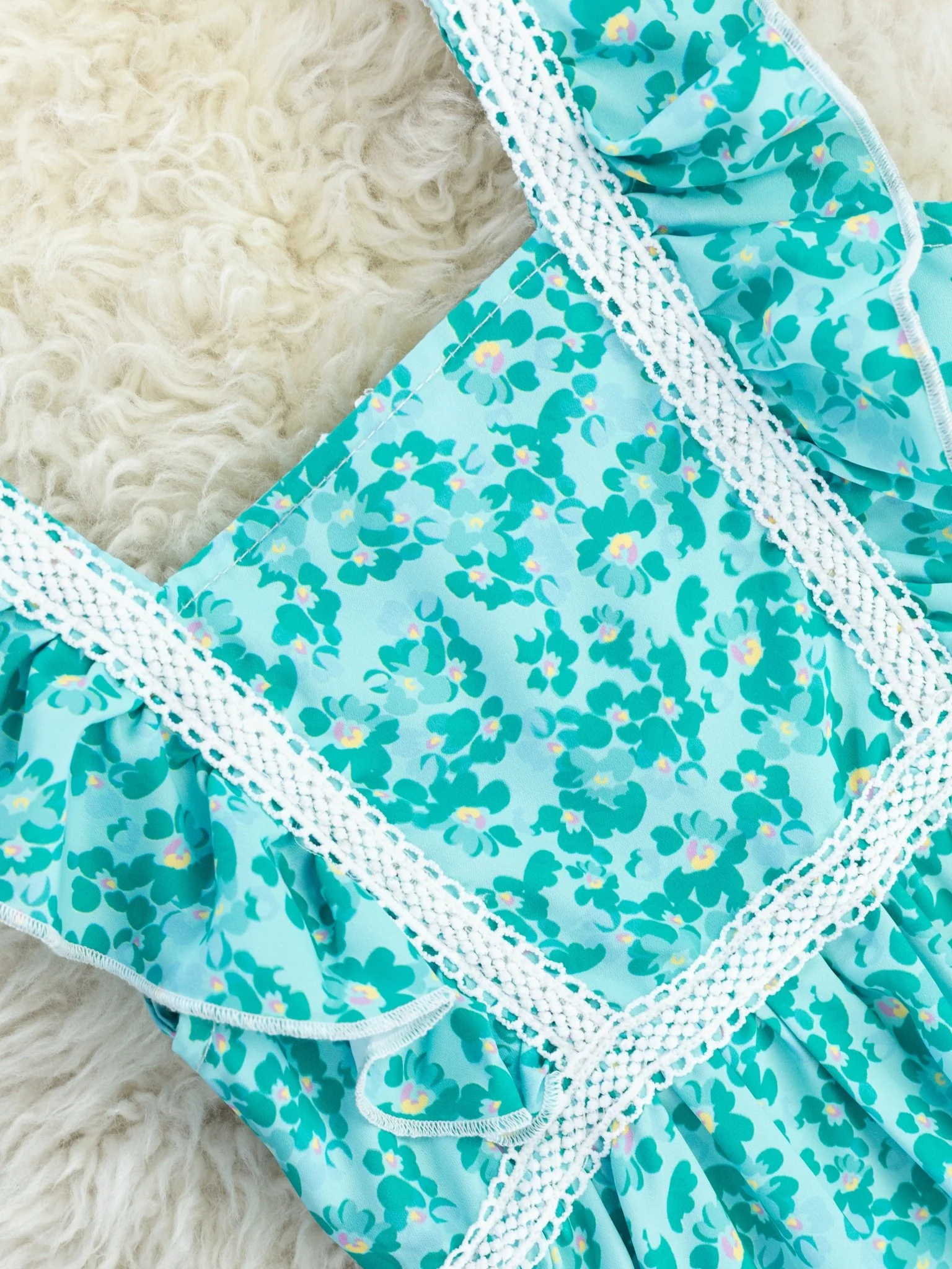 Turquoise Floral Flutter Sleeve Ruffle Dress - Image 2