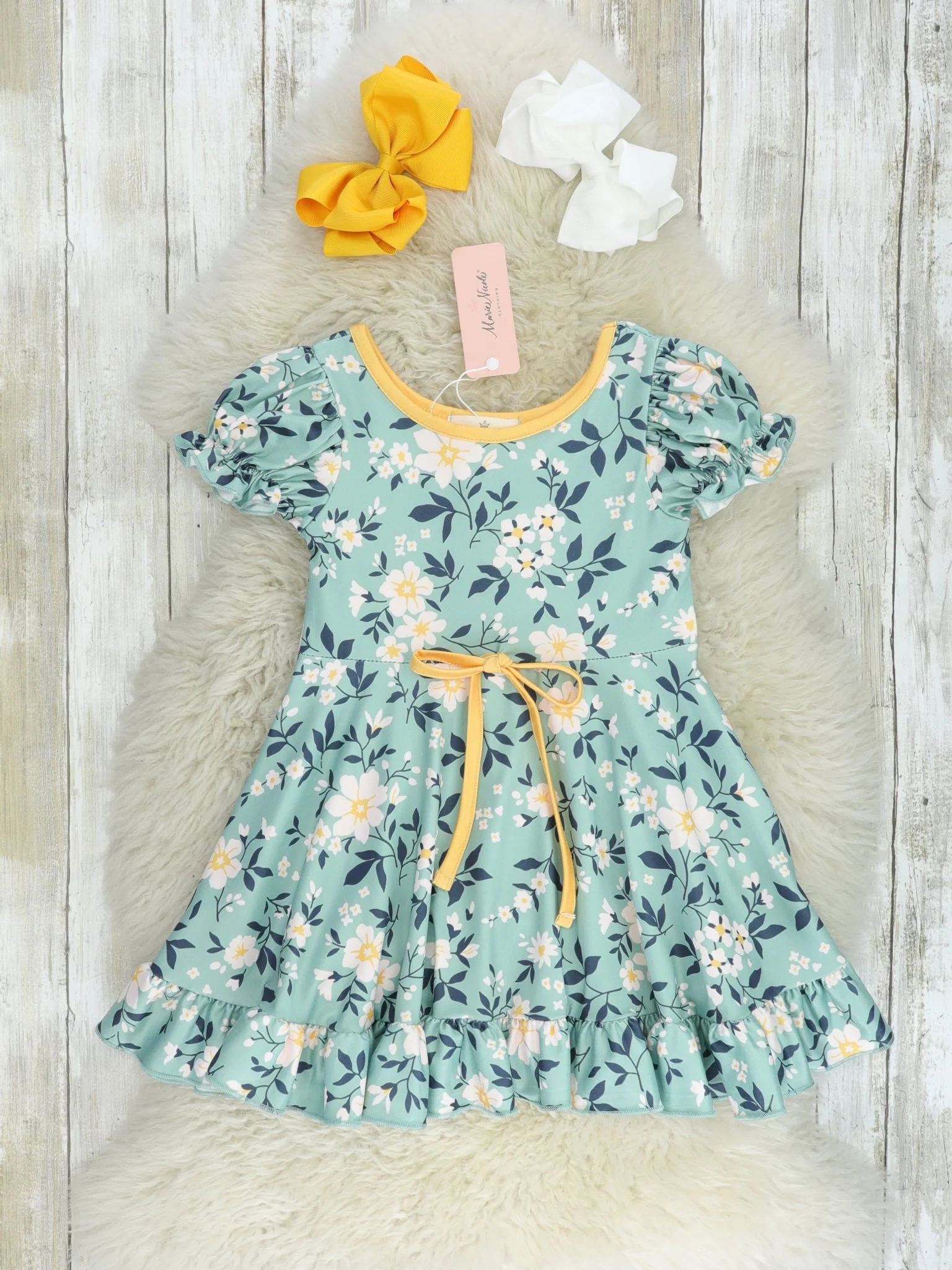 Turquoise Floral Ruffle Dress