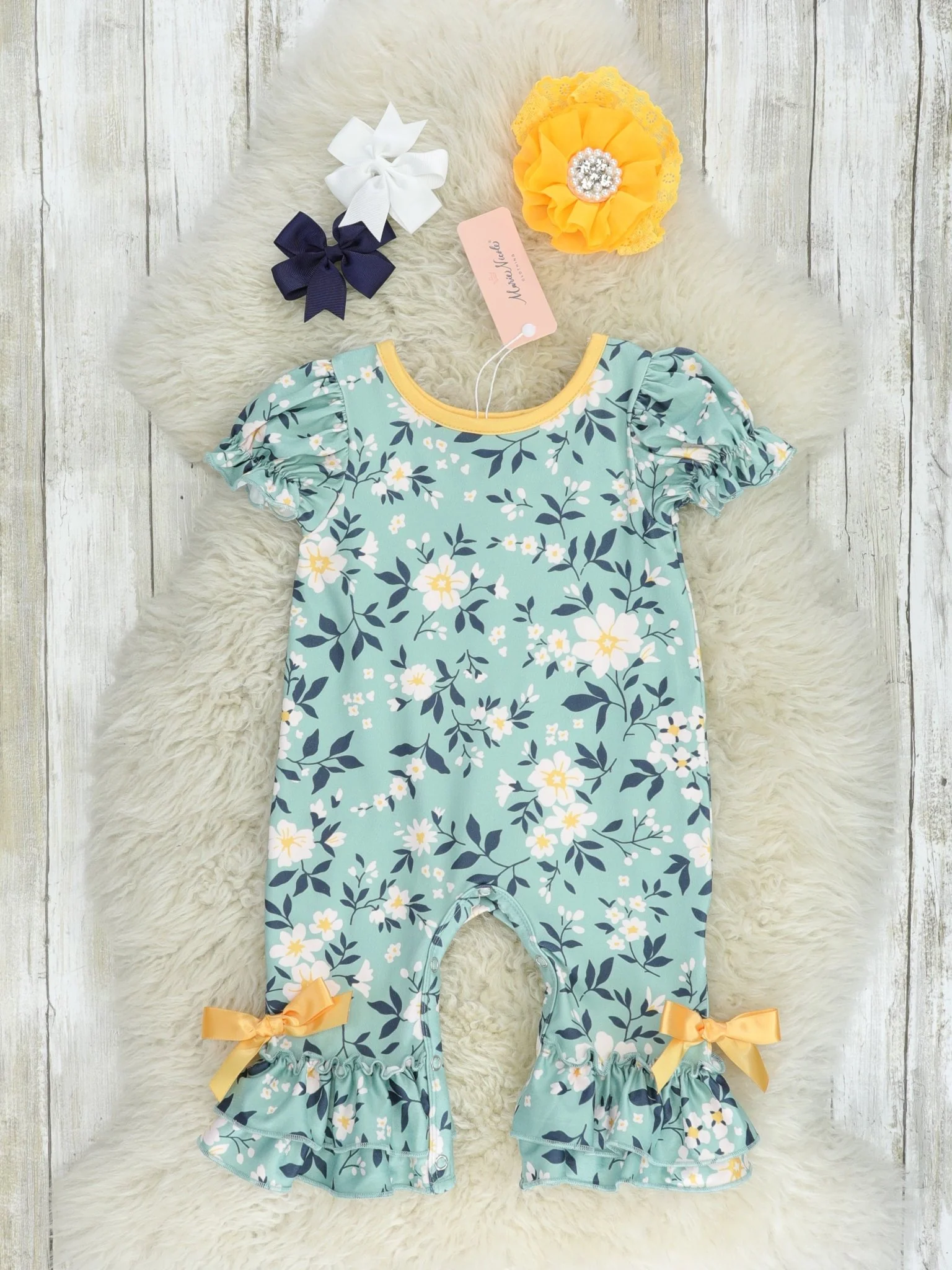 Turquoise Floral Ruffle Romper