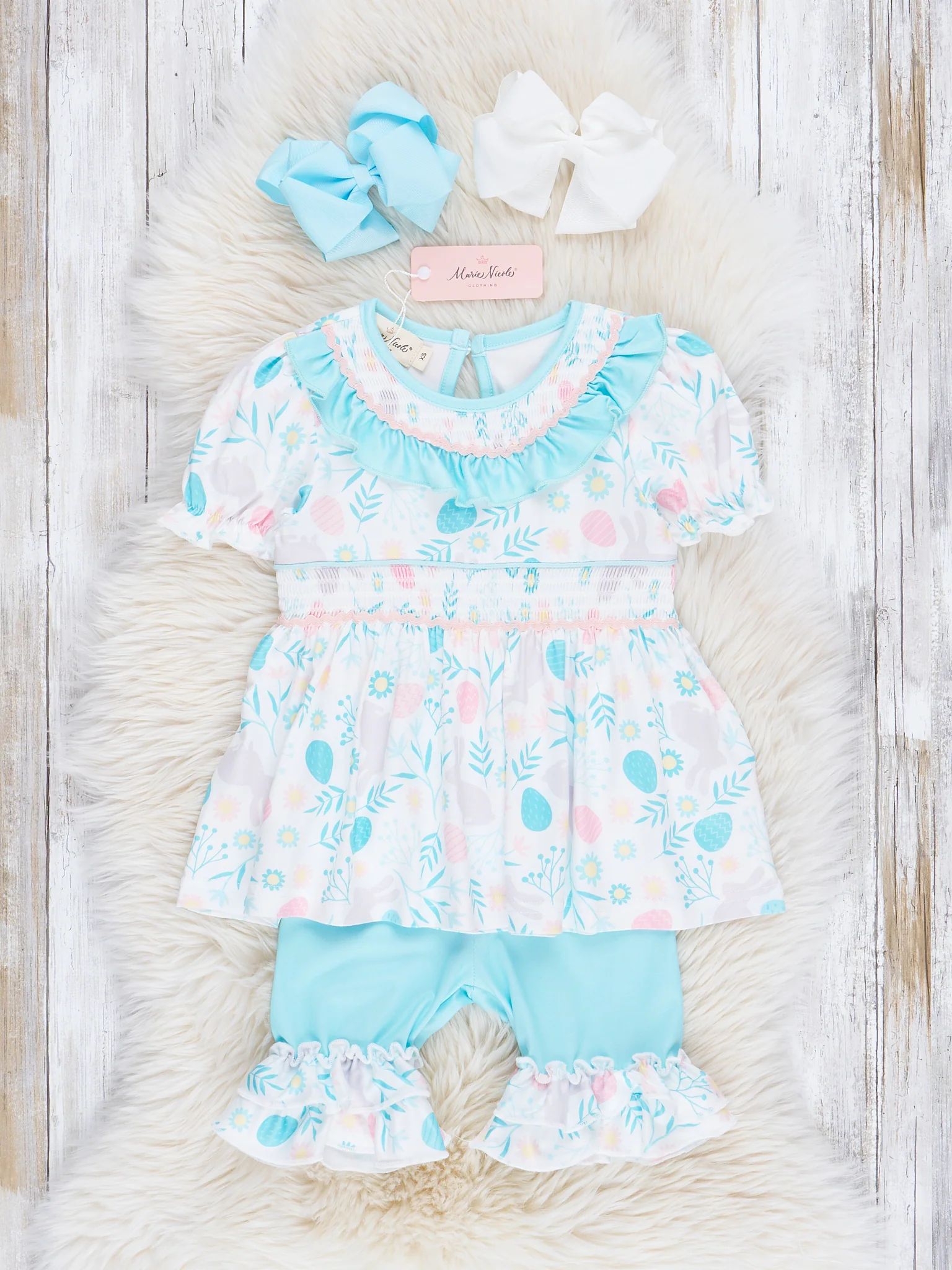 Turquoise Florals Smocked Outfit