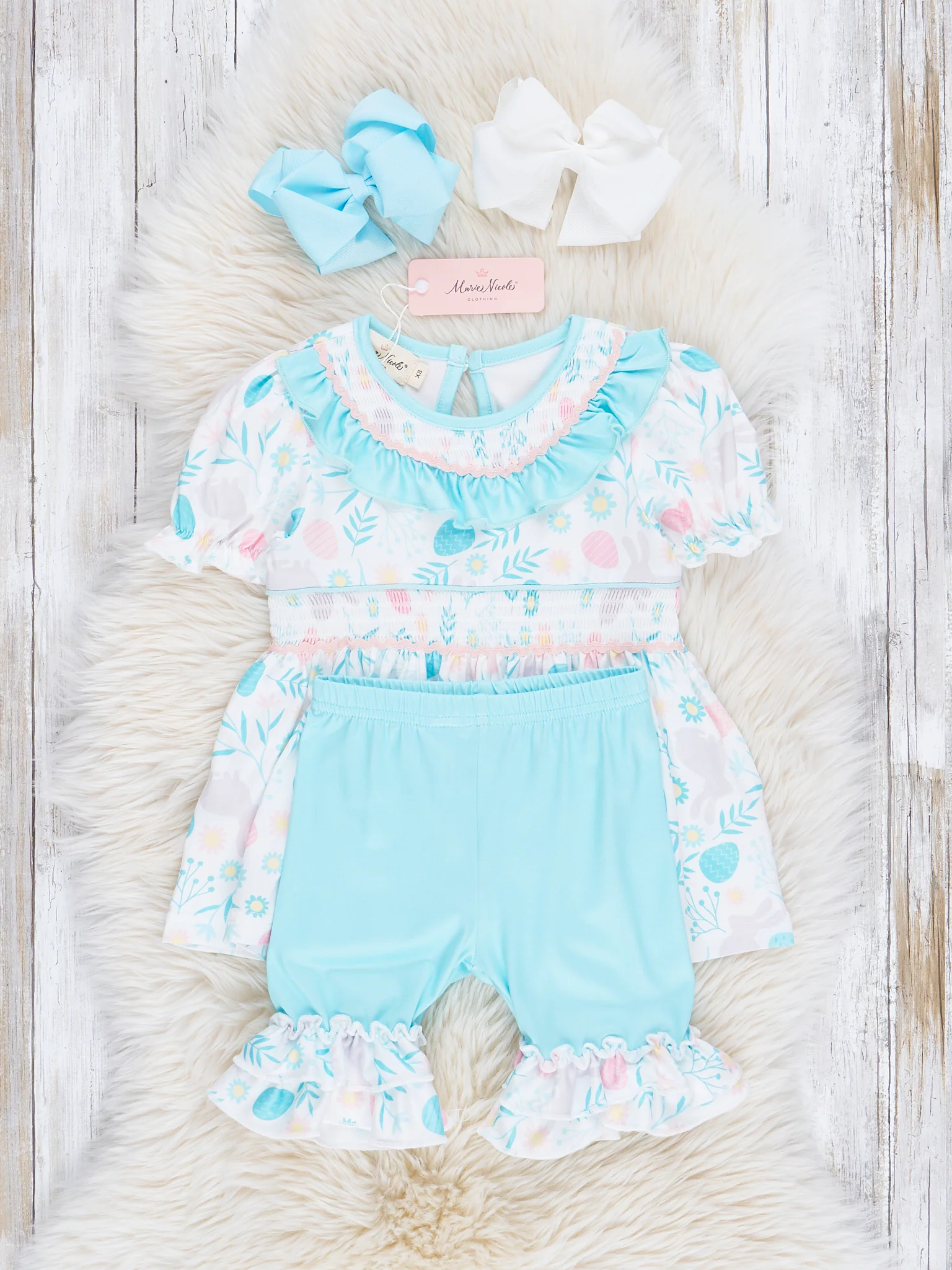 Turquoise Florals Smocked Outfit - Image 3