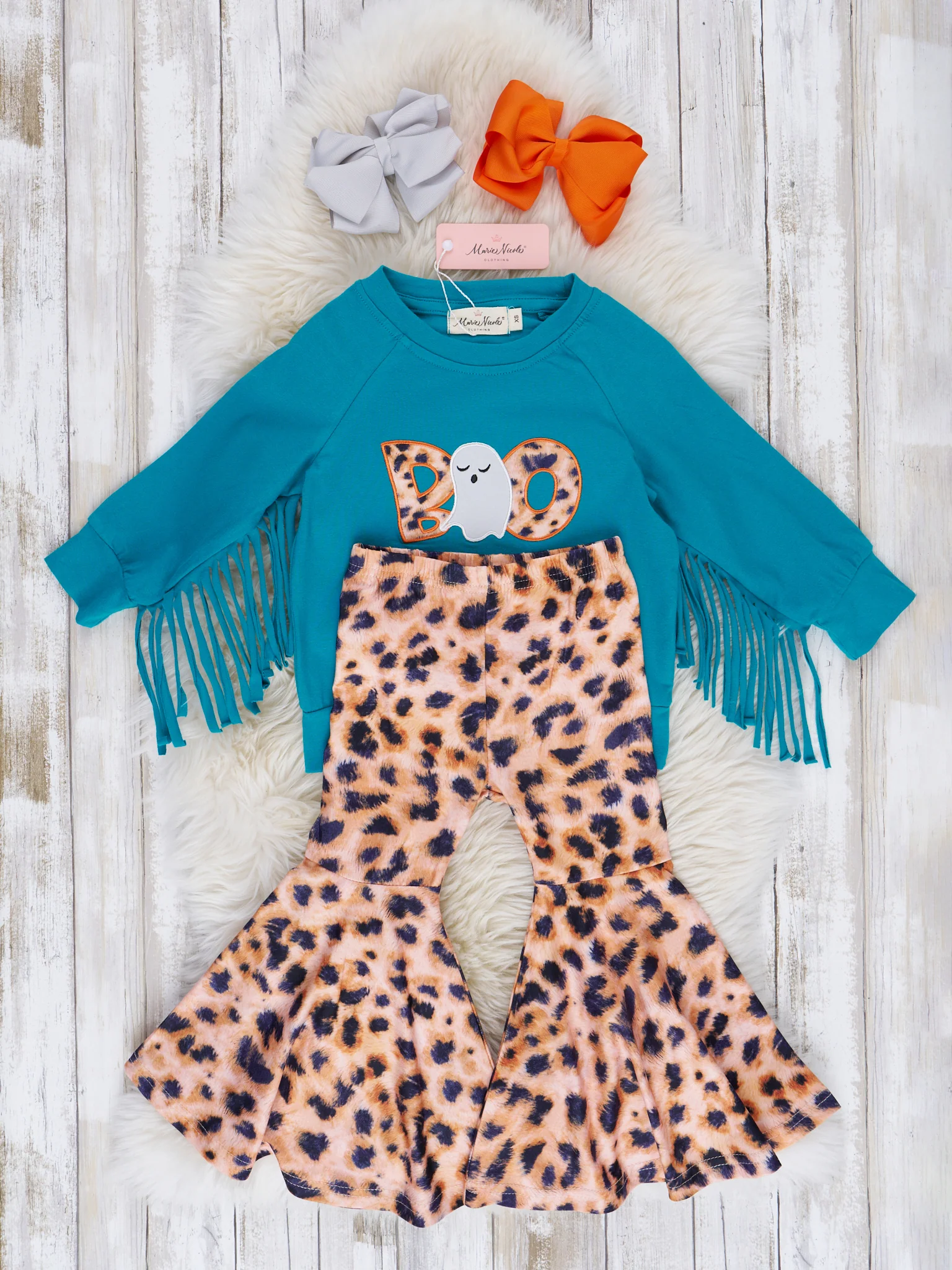 Turquoise Fringe "Boo" Bell Bottom Outfit - Image 2
