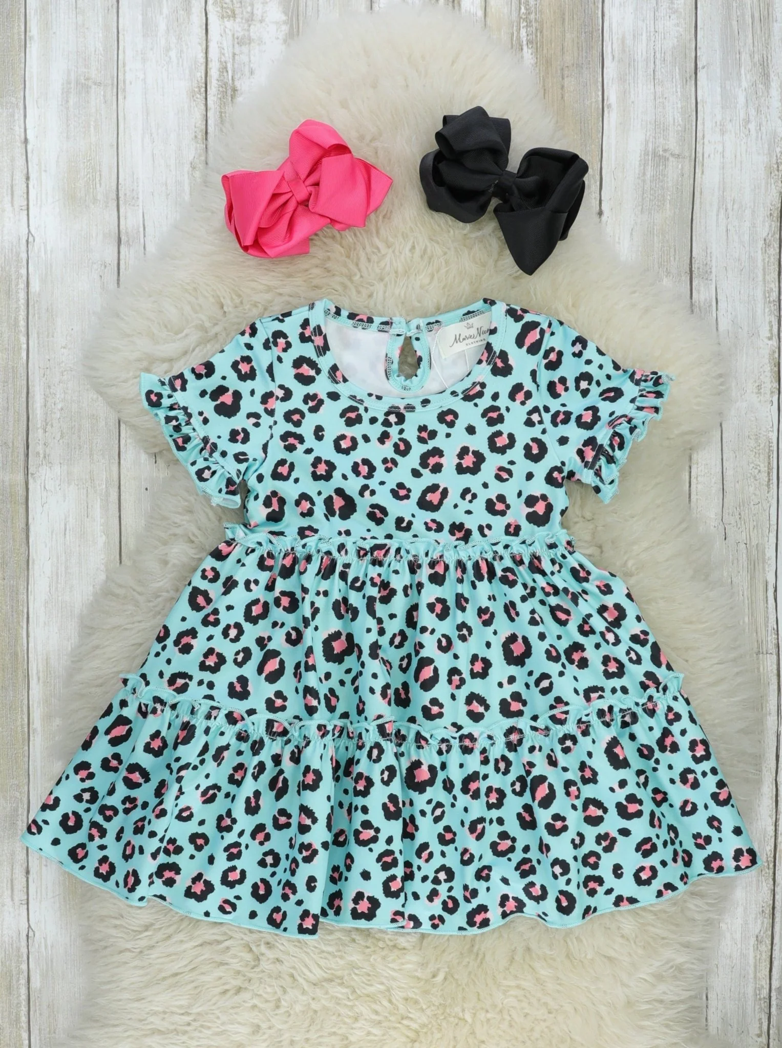 Turquoise Leopard Tiered Ruffle Dress - Image 2
