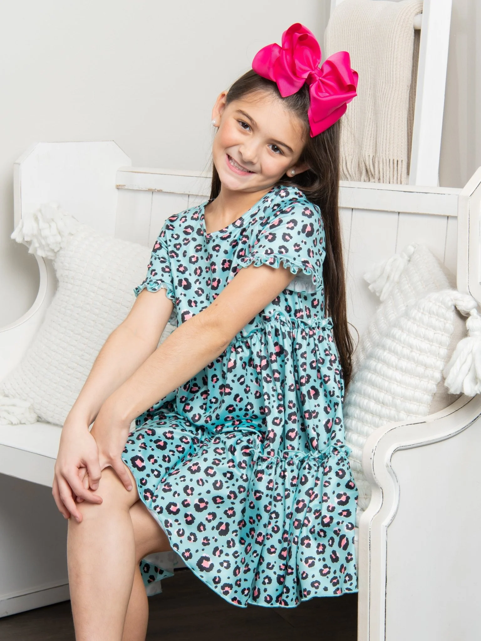 Turquoise Leopard Tiered Ruffle Dress - Image 3