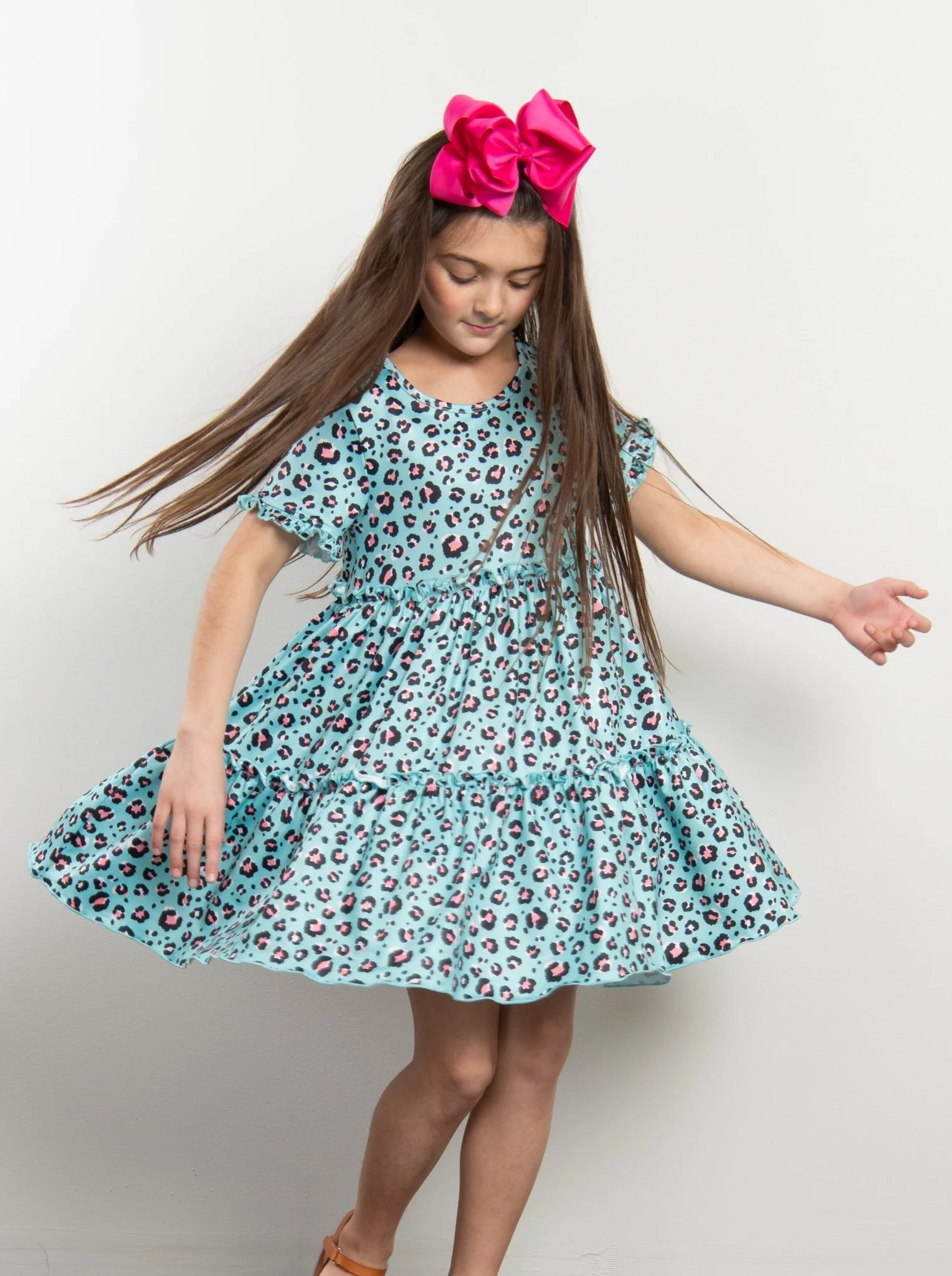 Turquoise Leopard Tiered Ruffle Dress - Image 4