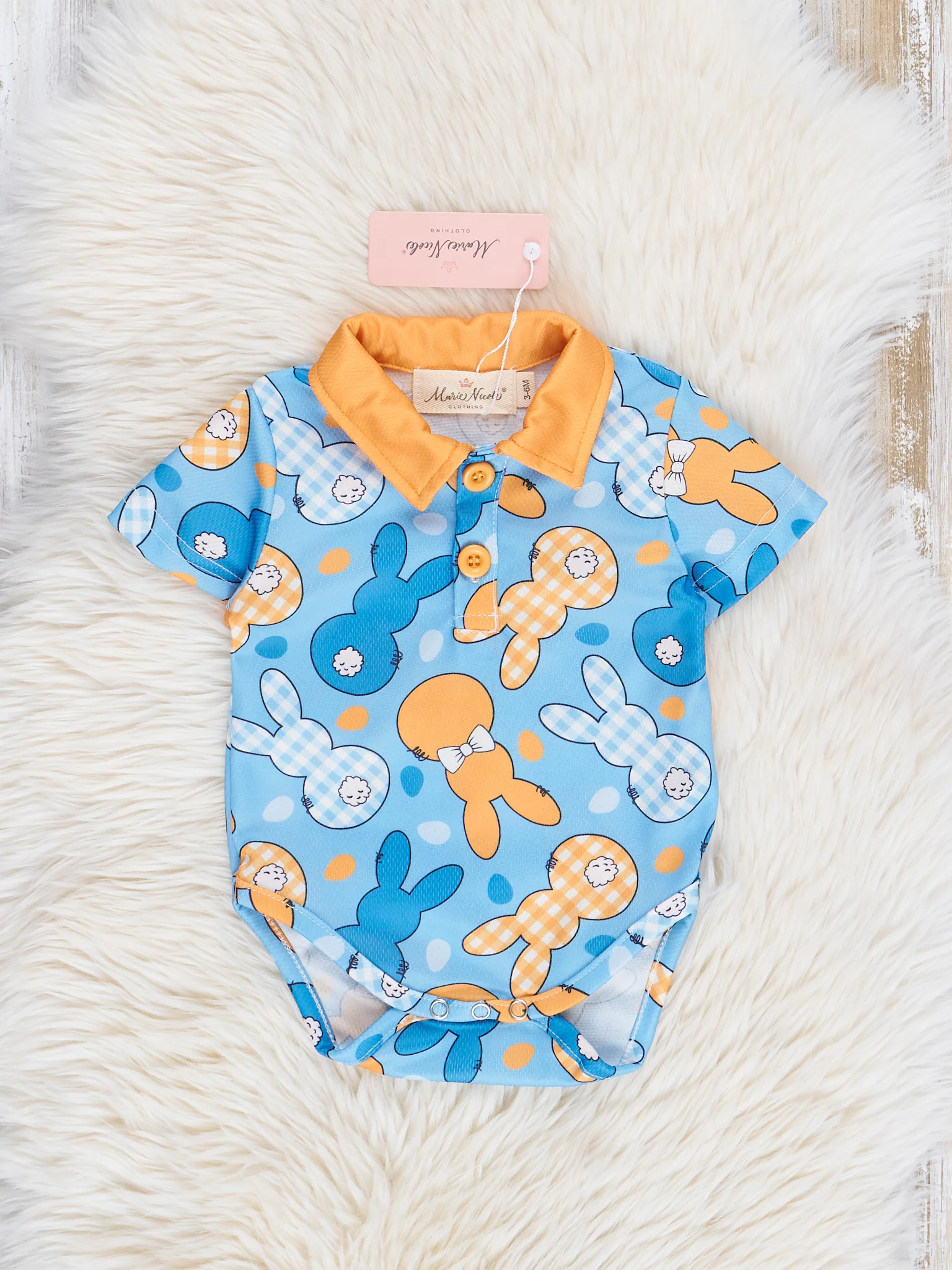 Turquoise & Orange Bunny Polo Romper