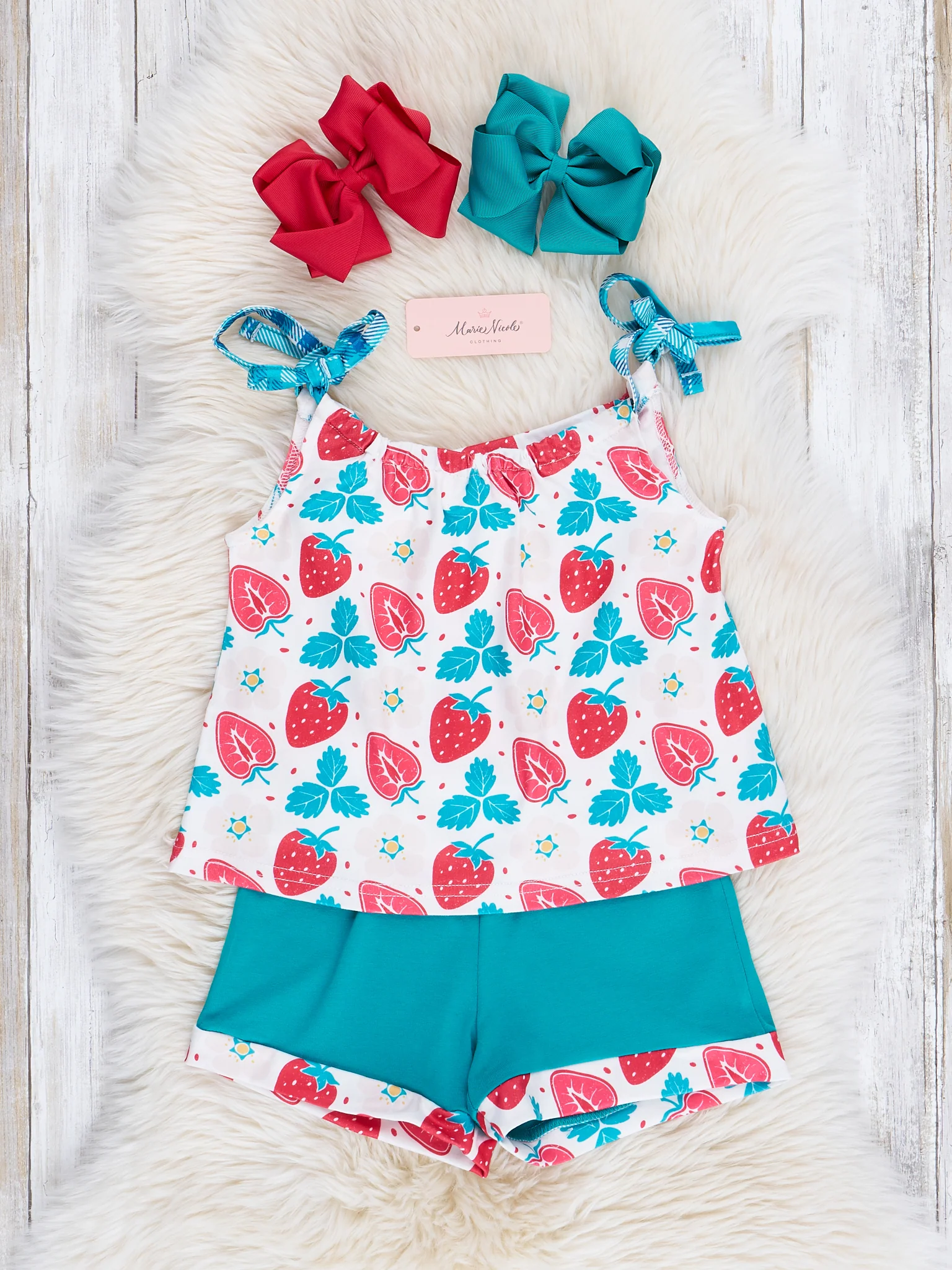 Turquoise & Red Strawberries Ruffle Outfit