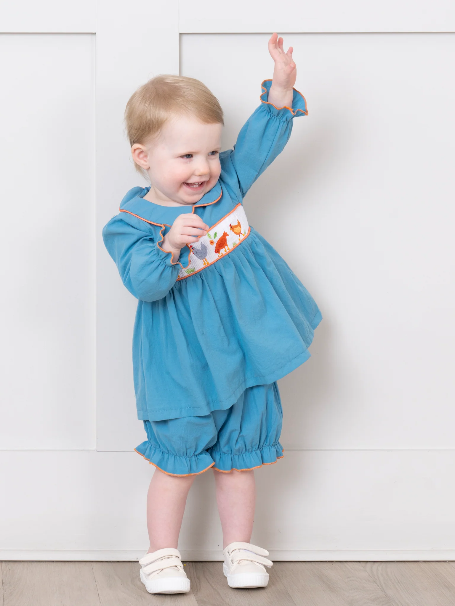Turquoise Smocked Chicken Bloomers Outfit - Image 4