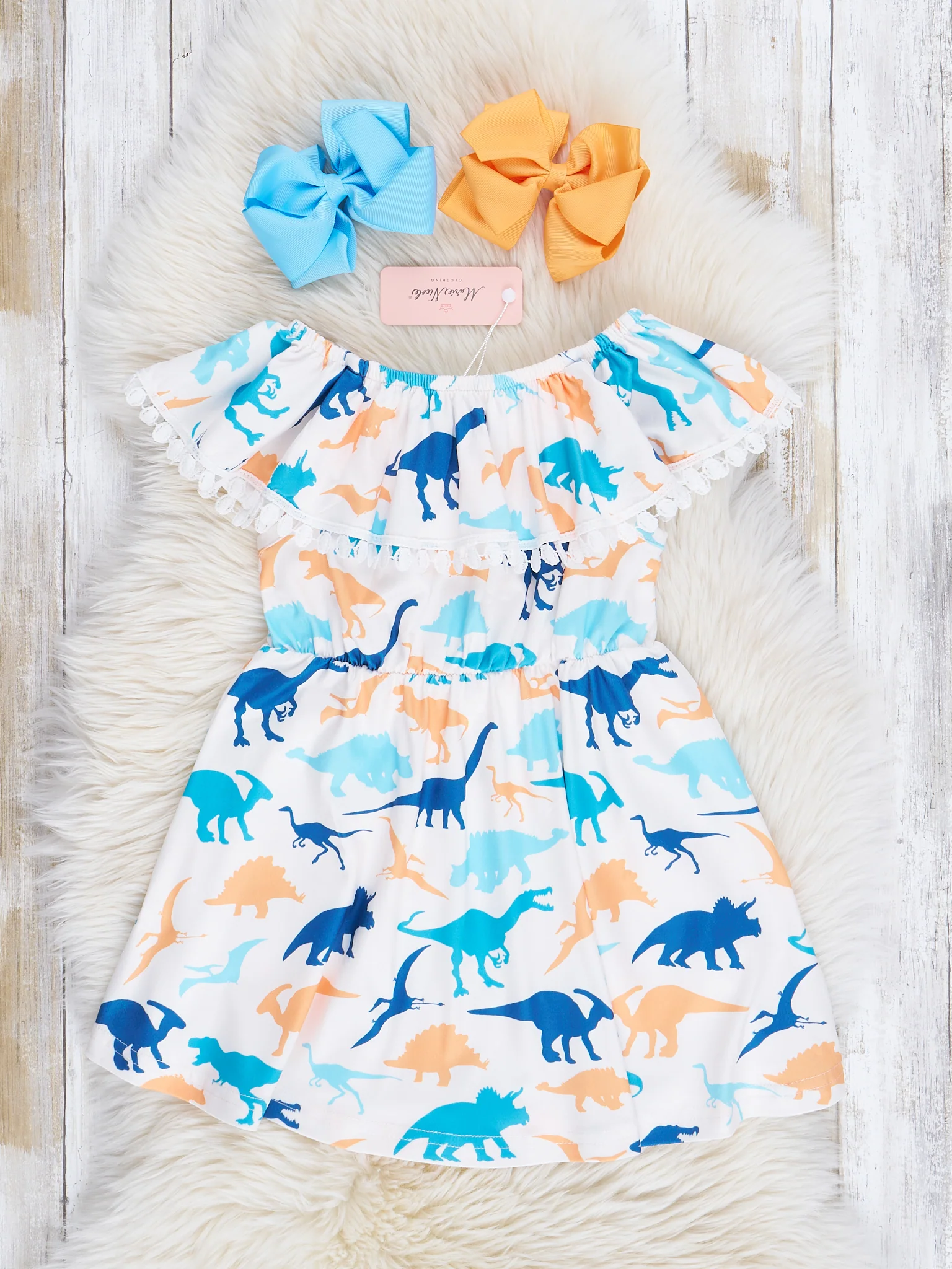 Turquoise & Yellow Dino Friends Dress