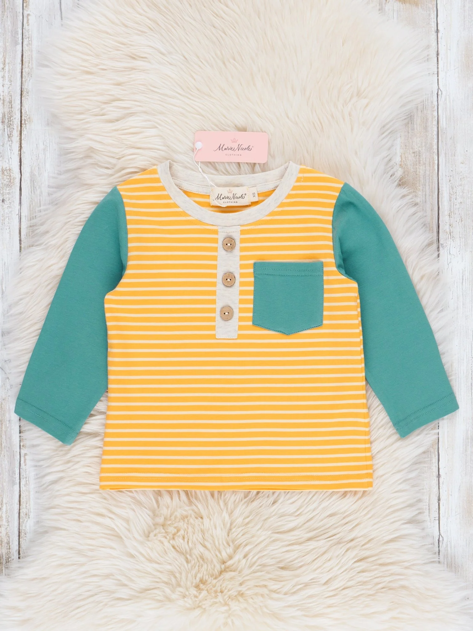 Turquoise & Yellow Stripes Pocket Raglan Shirt