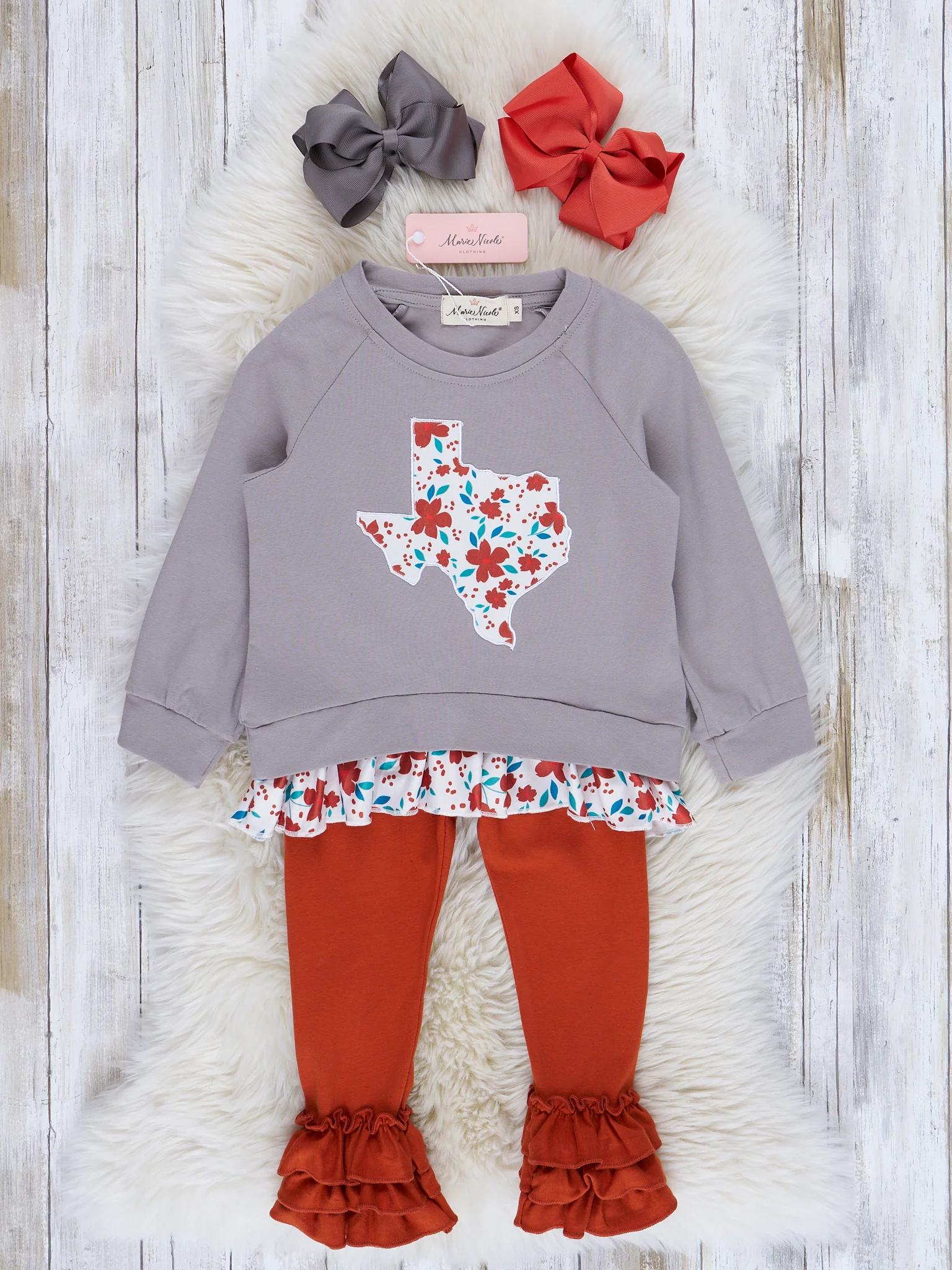 TX Burnt Orange Floral Cupcake Legging Outfit