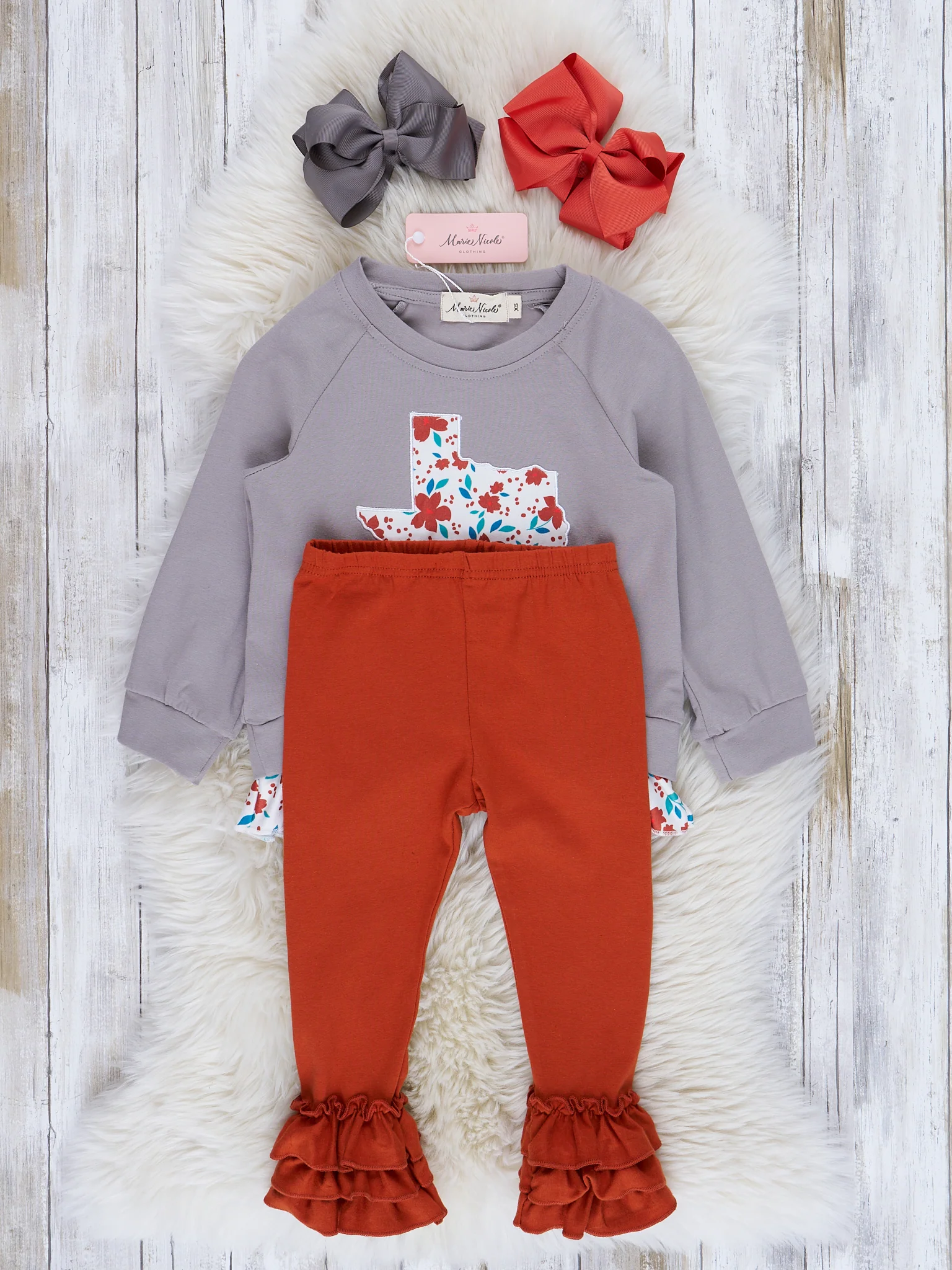 TX Burnt Orange Floral Cupcake Legging Outfit - Image 2