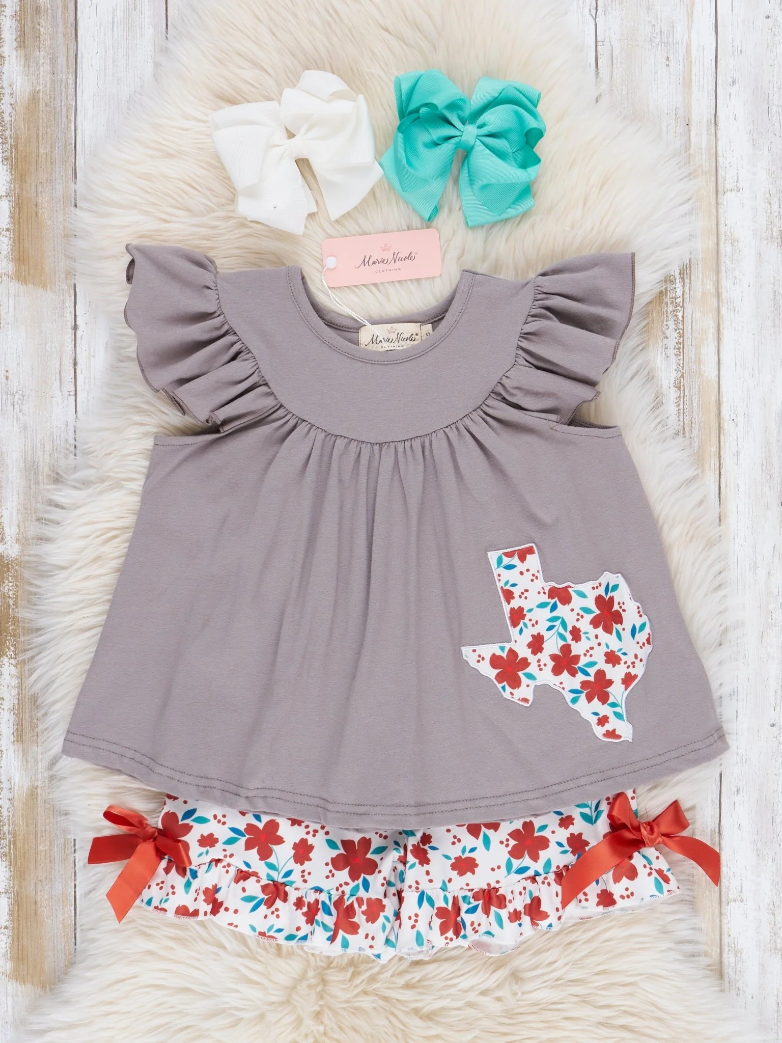 TX Burnt Orange Floral Ruffle Outfit